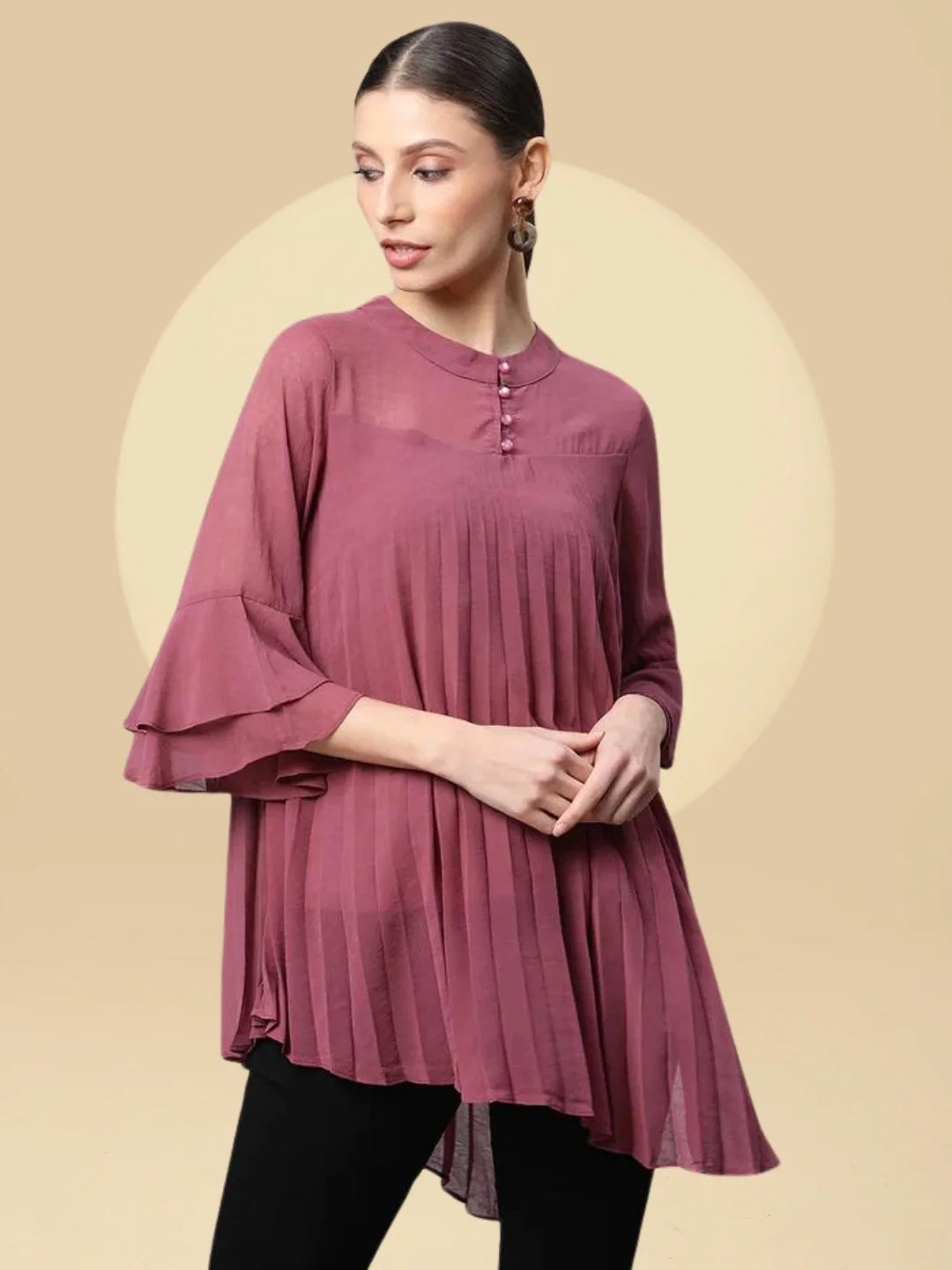 Pink Flared Fit Asymmetric Hem Top - Global Republic