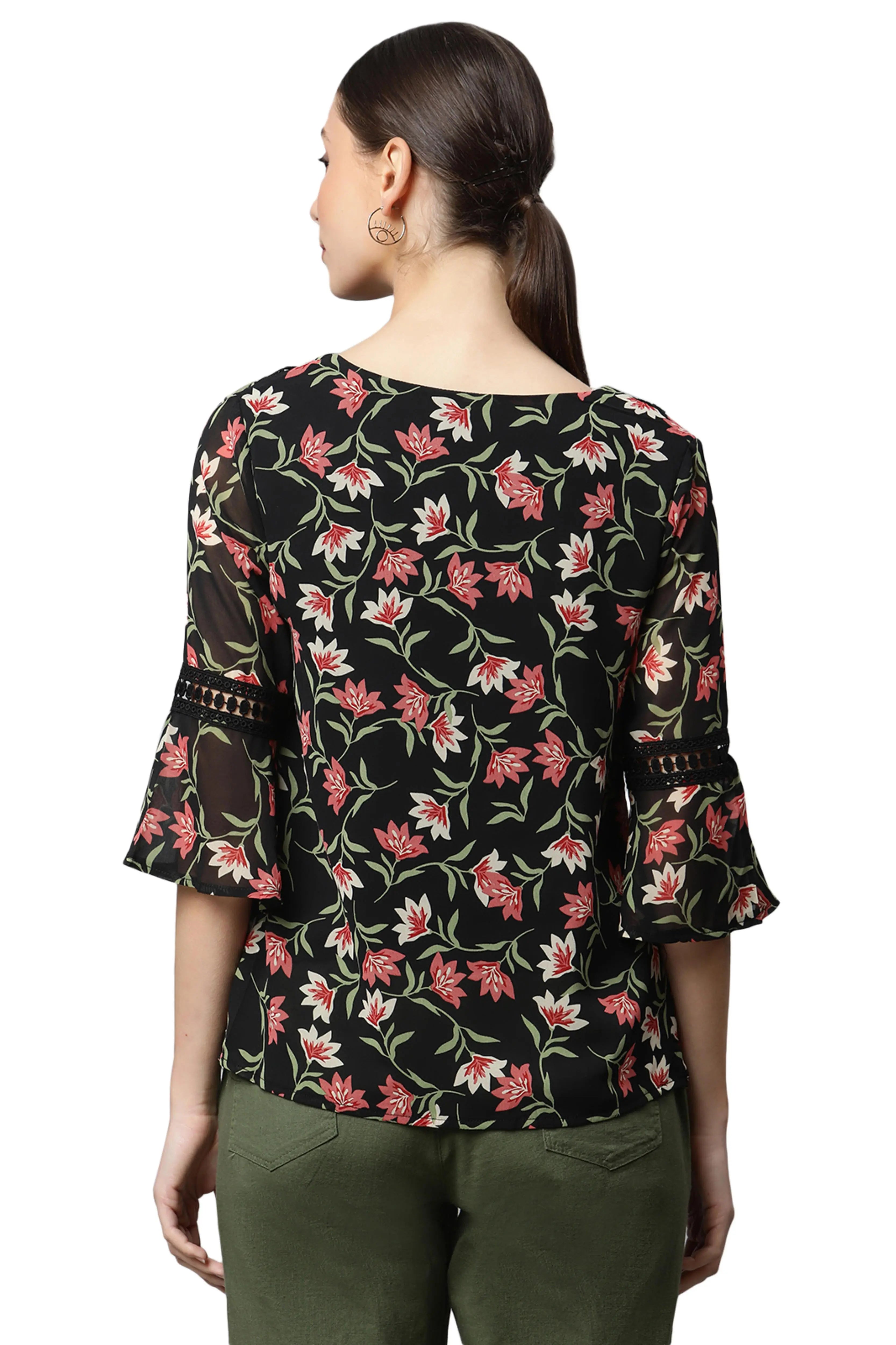 Black Floral Georgette Top
