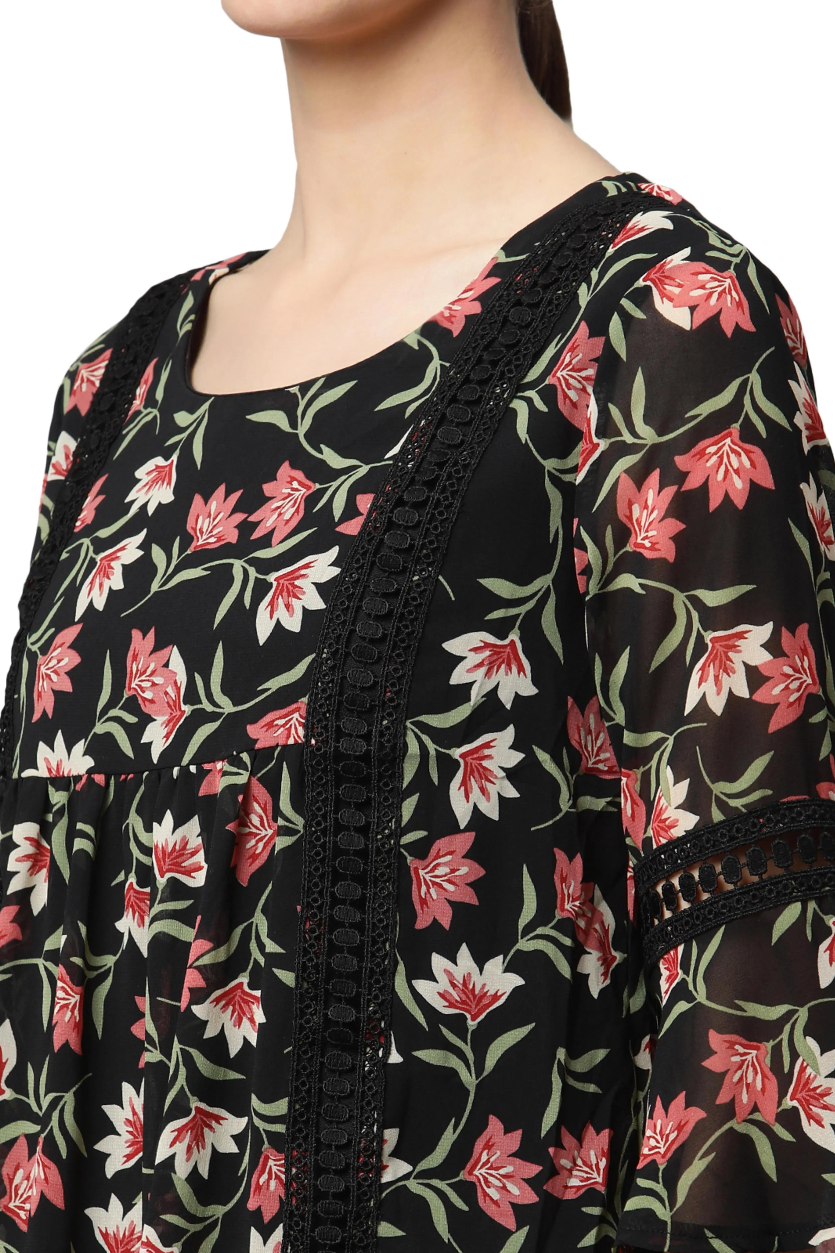 Black Floral Georgette Top
