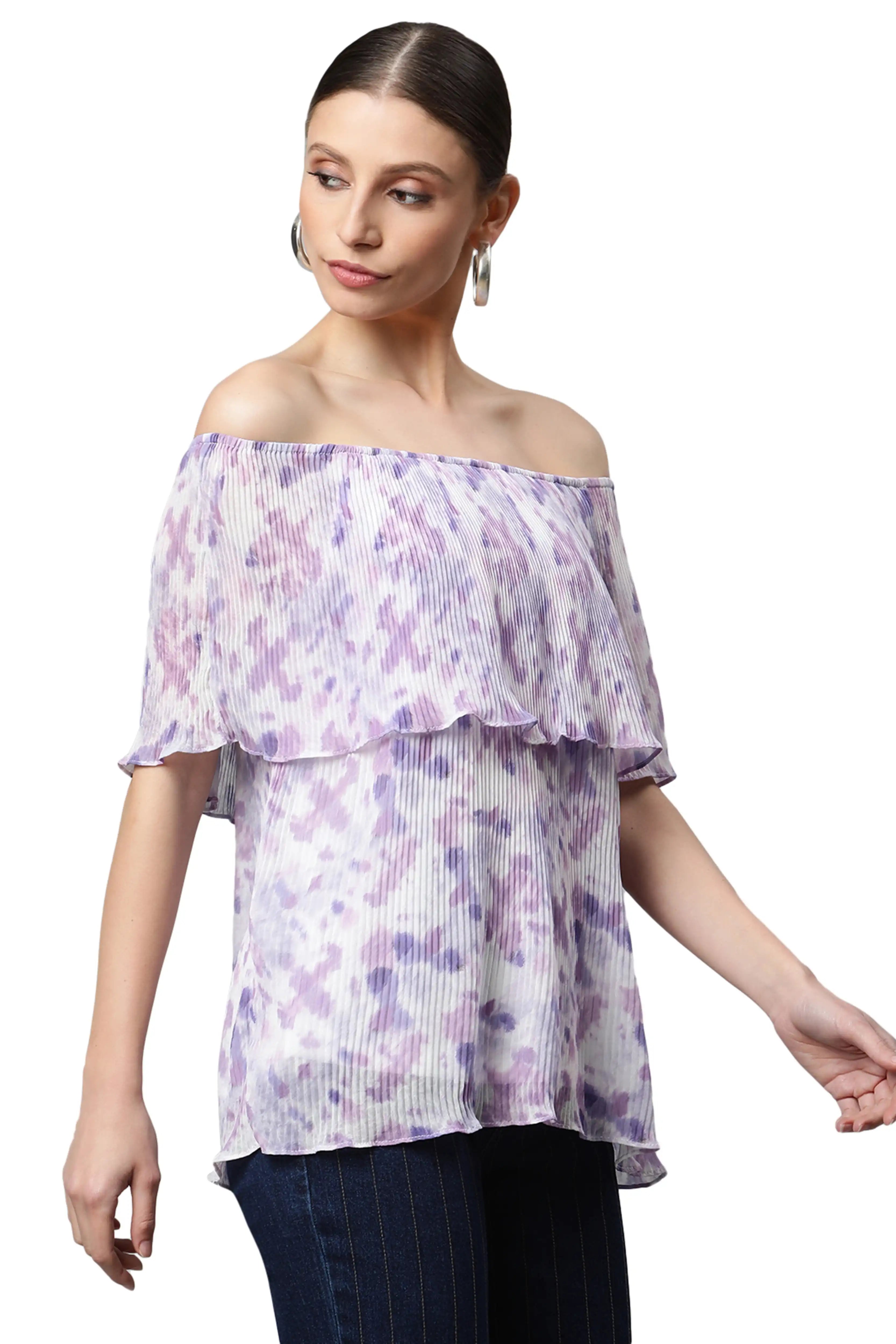 Printed A-Line Off Shoulder Top