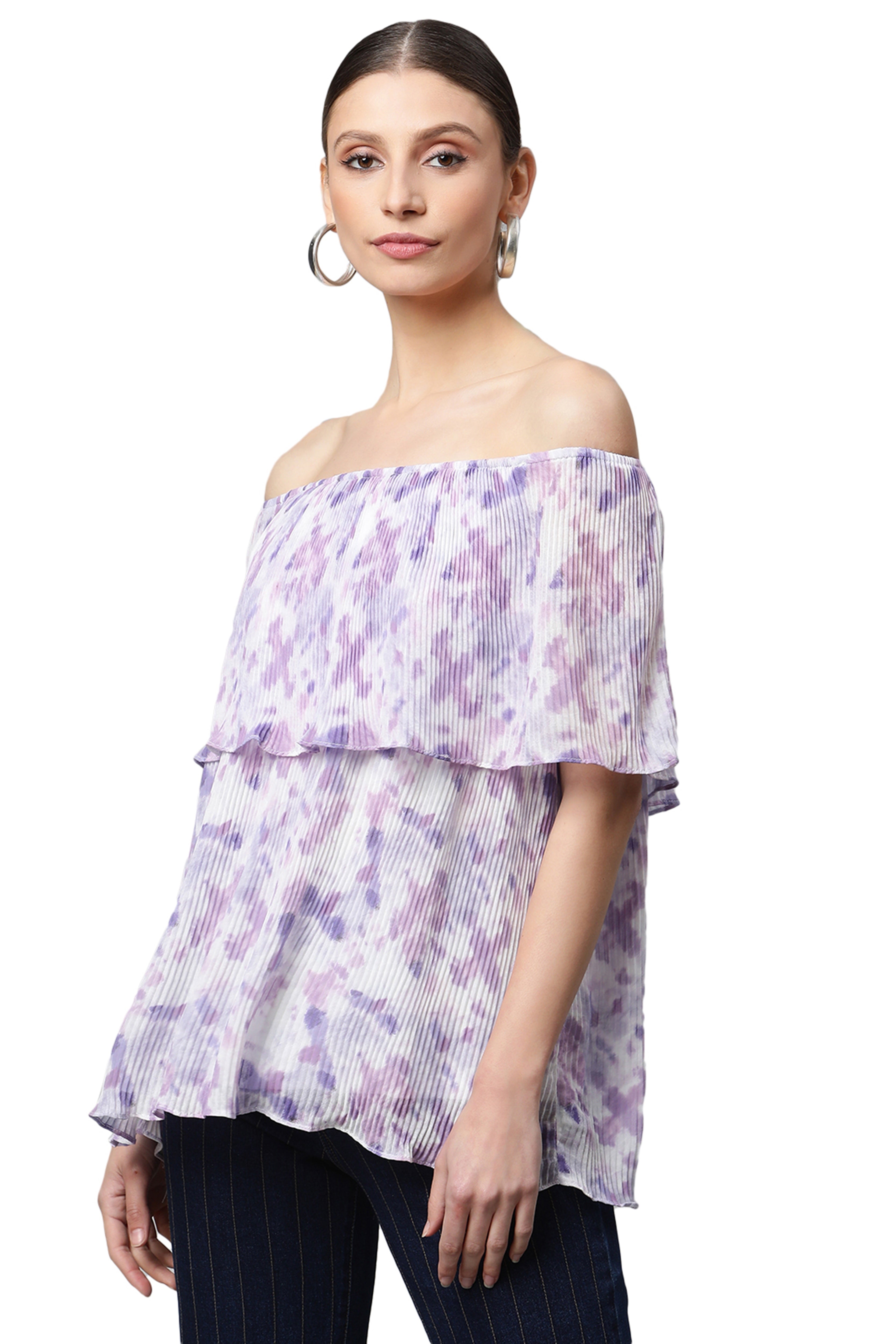 Printed A-Line Off Shoulder Top
