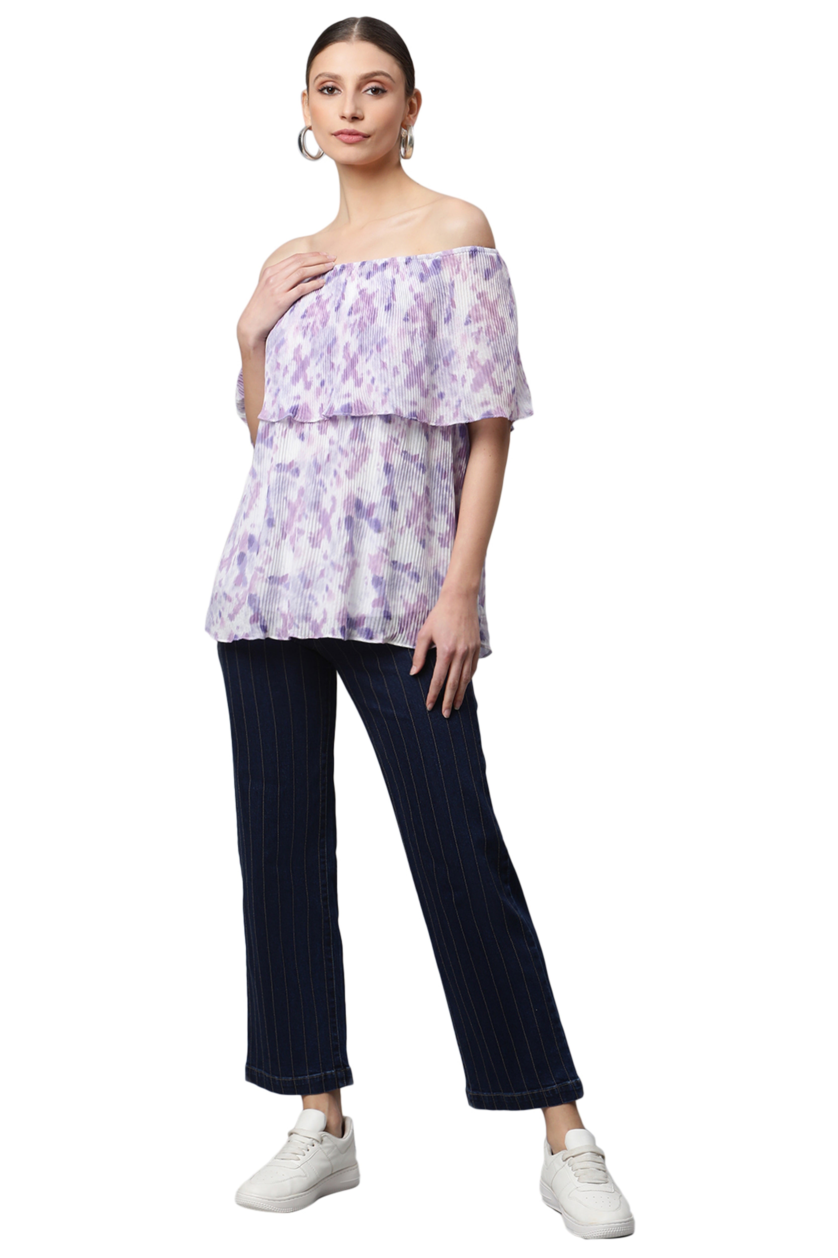 Printed A-Line Off Shoulder Top