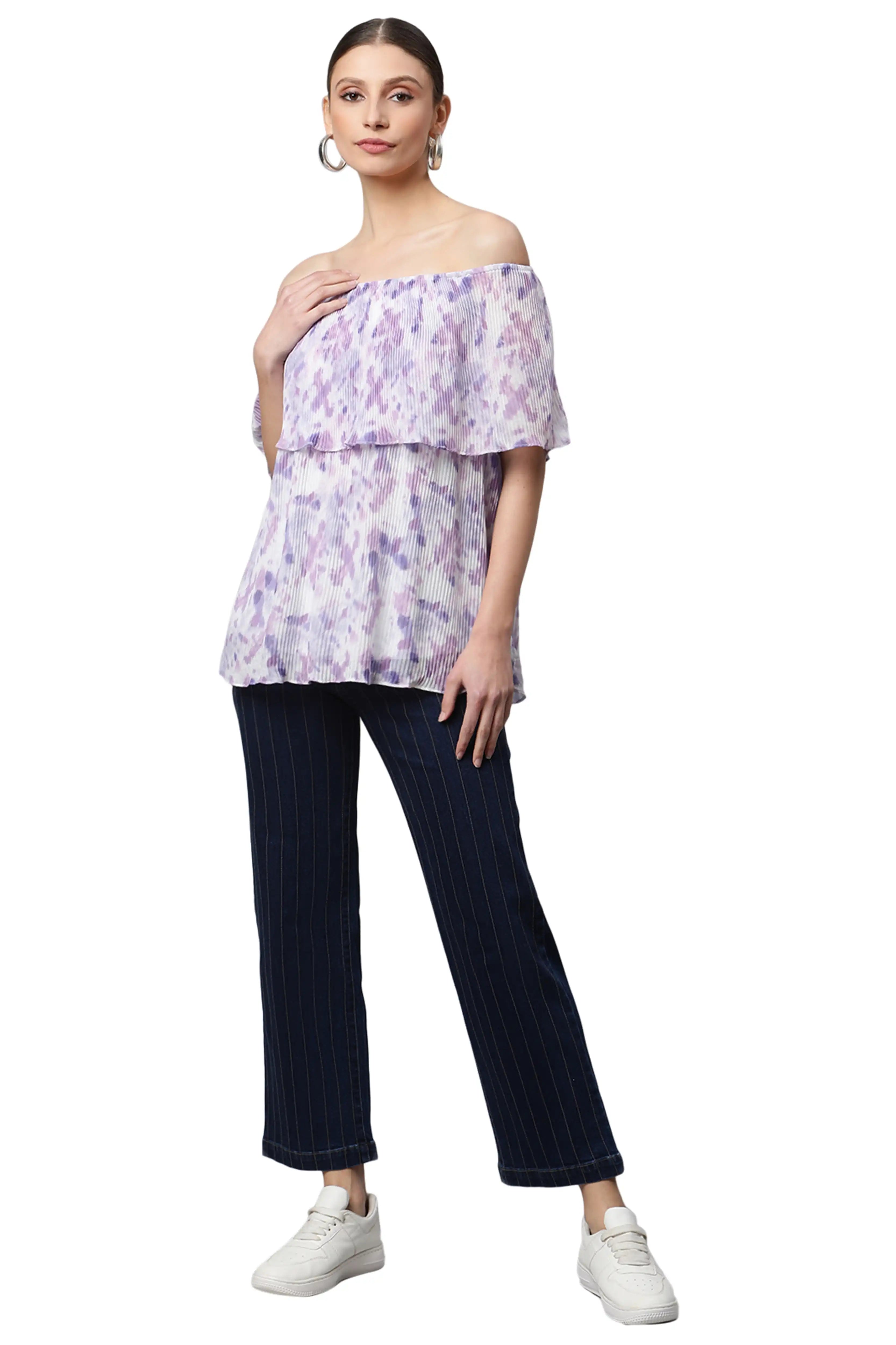 Printed A-Line Off Shoulder Top