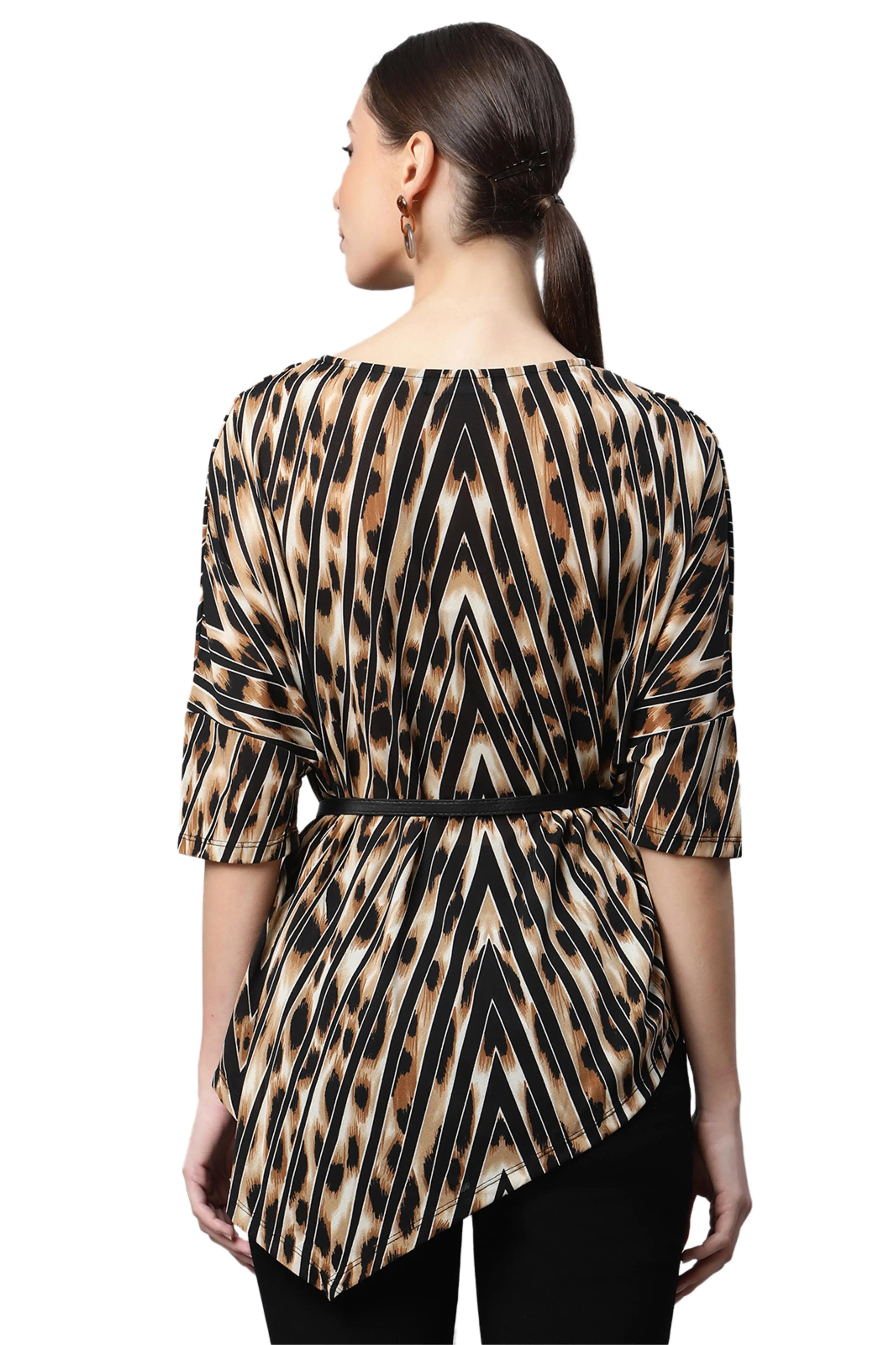 Brown & Black Tiger Print Loose Top - Global Republic