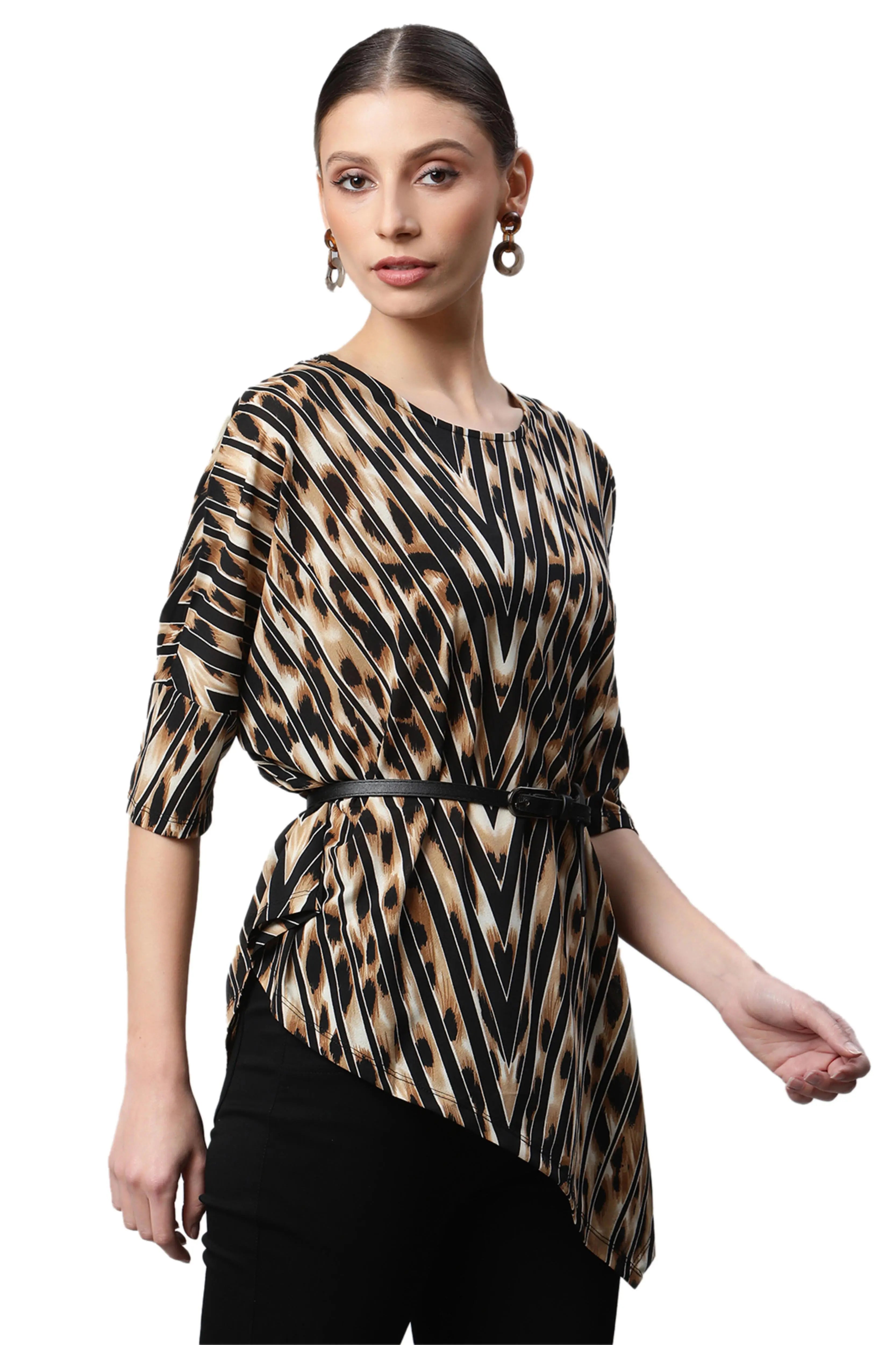 Brown & Black Tiger Print Loose Top