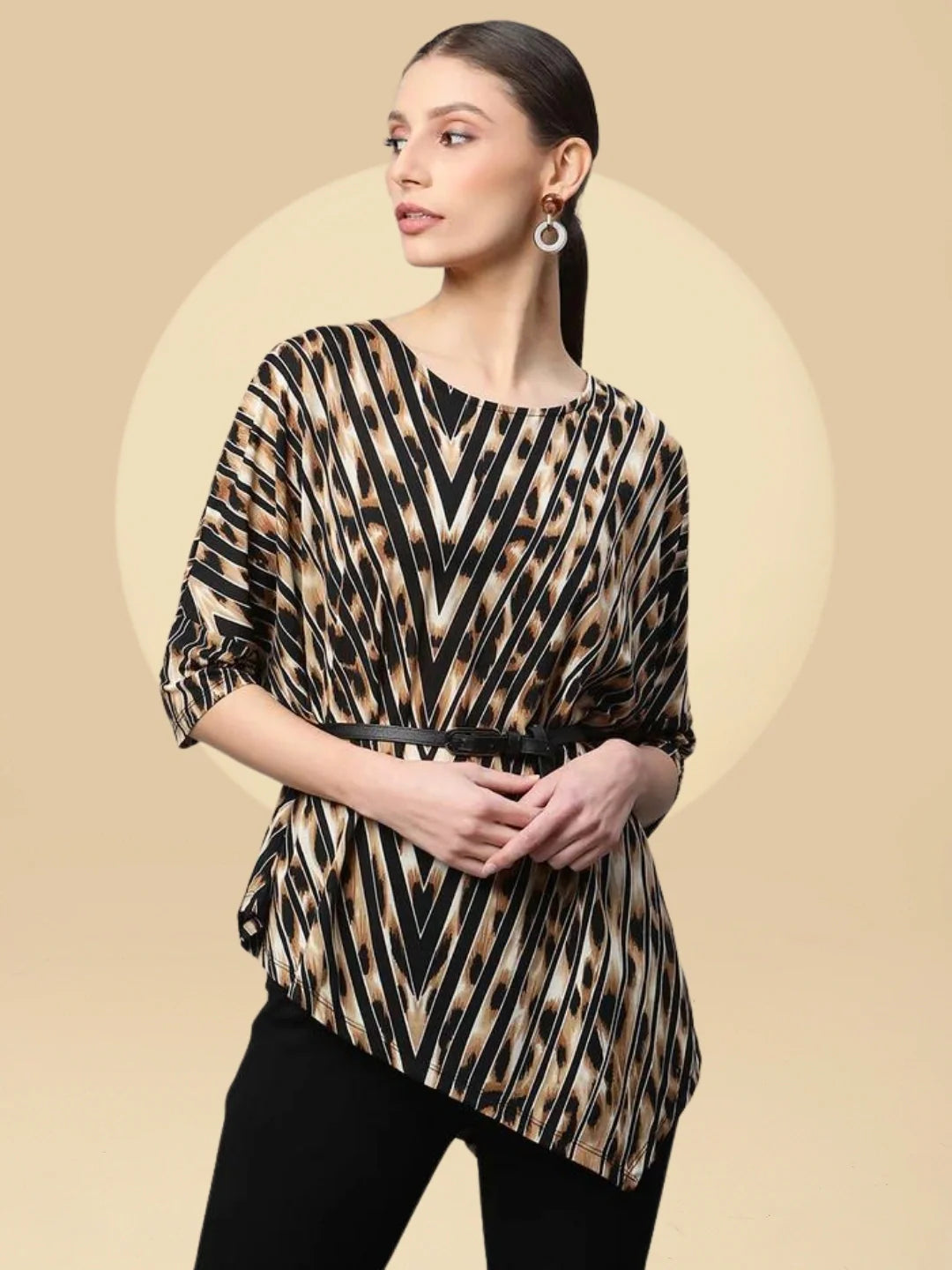 Brown & Black Tiger Print Loose Top - Global Republic