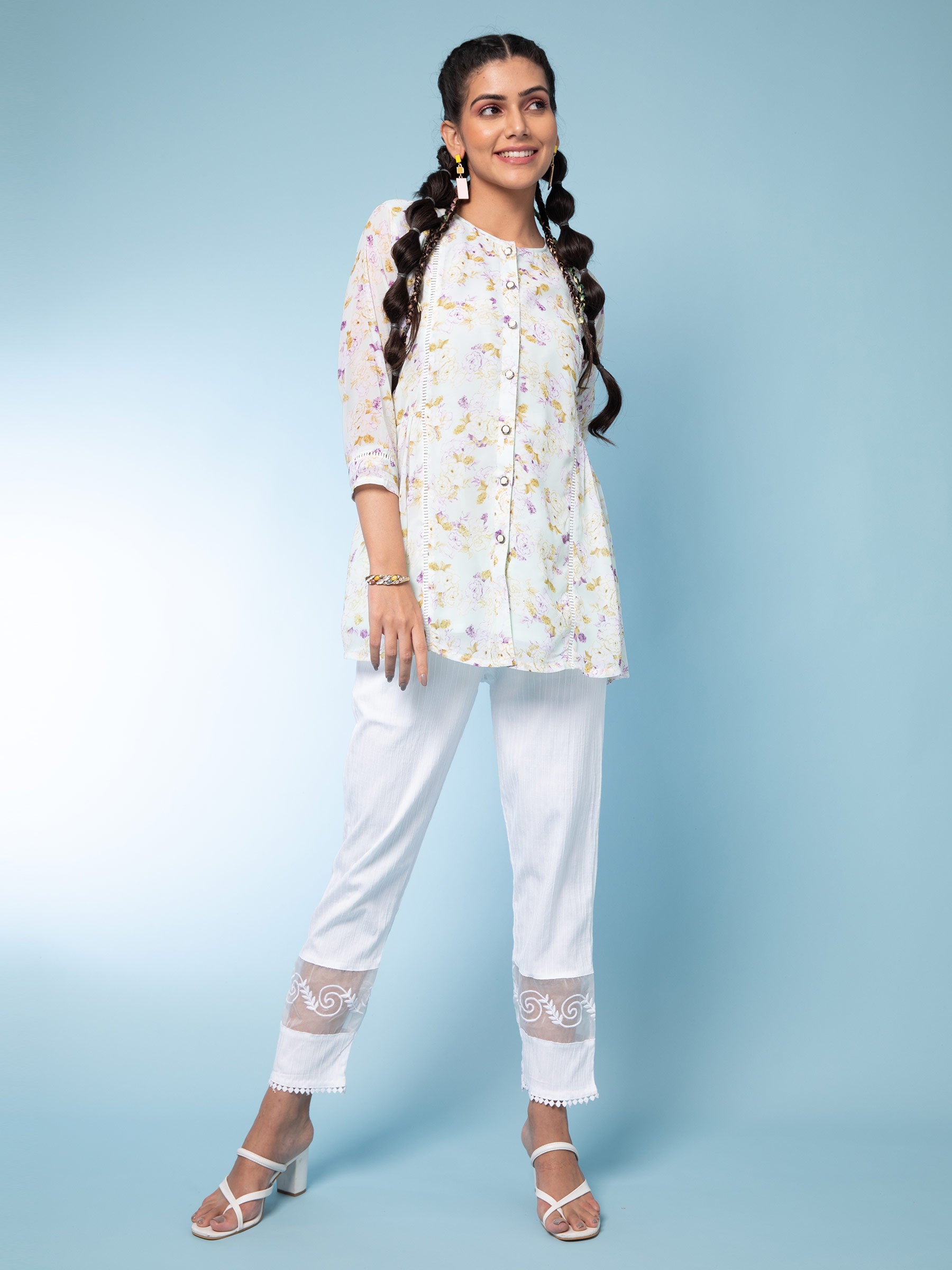 Light Green Printed Georgette Tunic - Global Republic