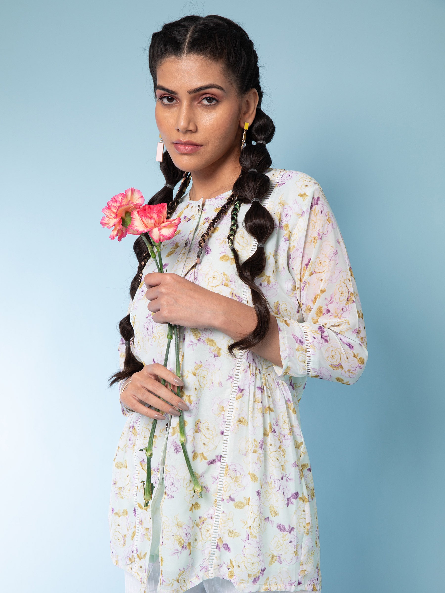 Light Green Printed Georgette Tunic - Global Republic