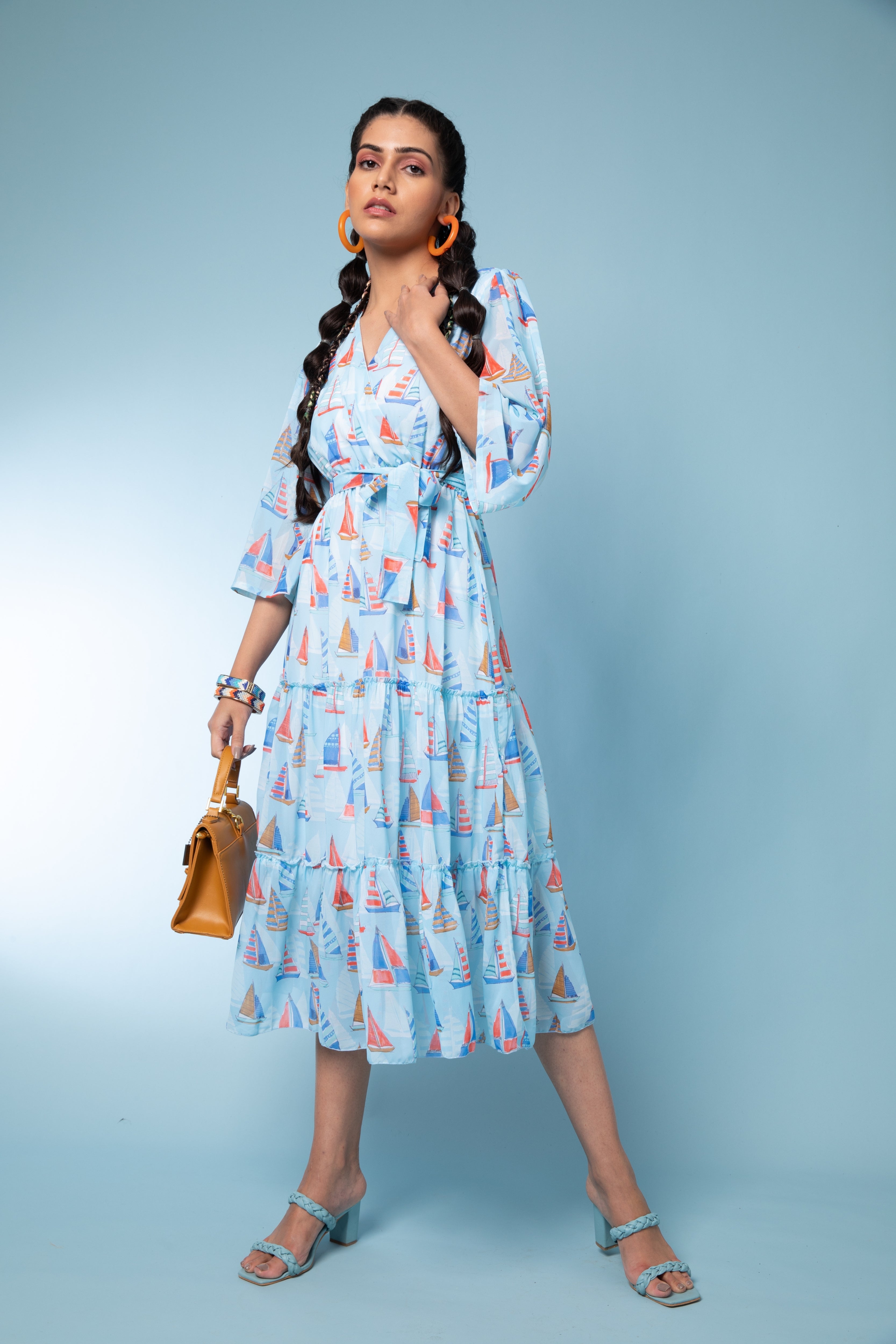 Sky Blue Printed Cotton Dress