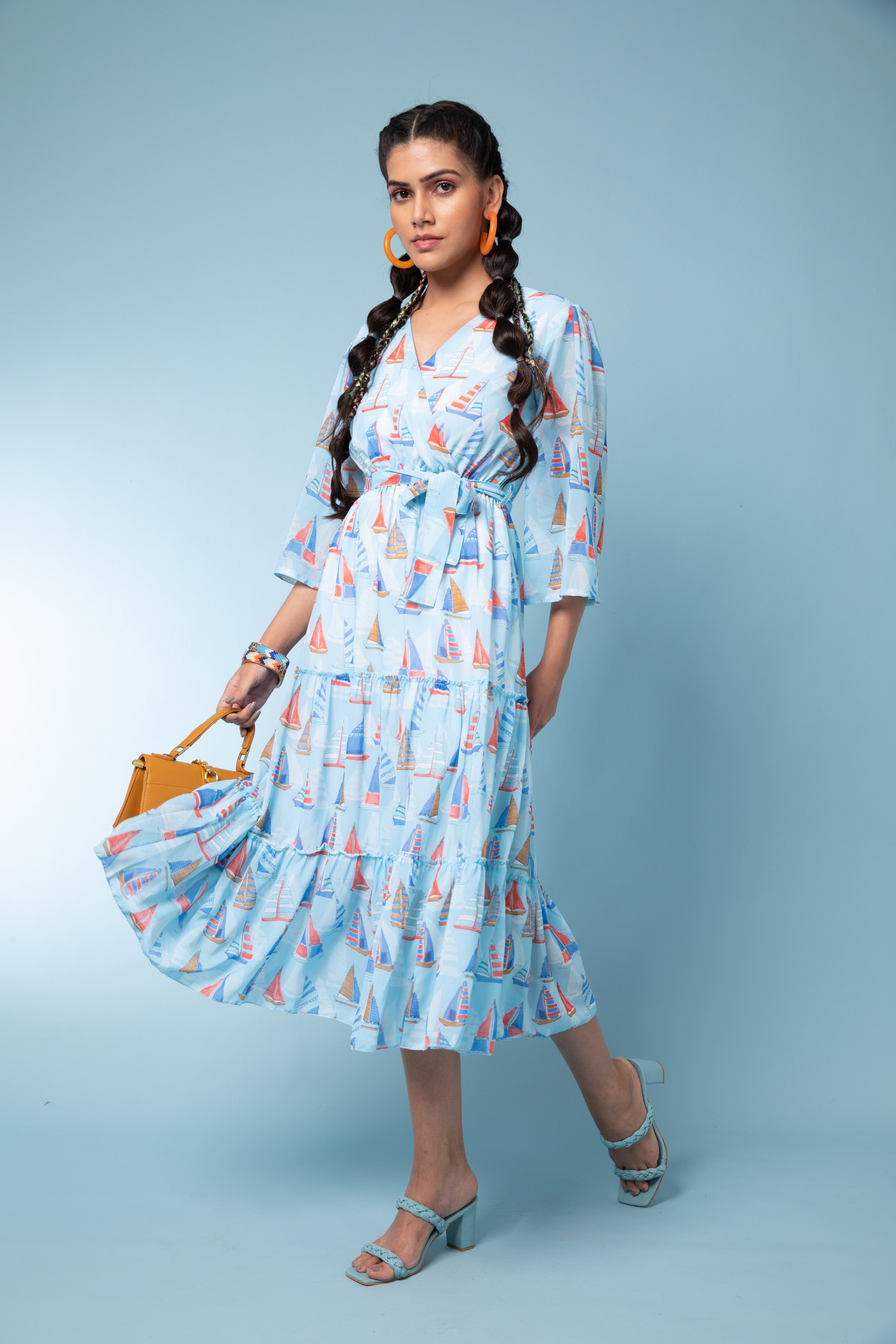 Sky Blue Printed Cotton Dress