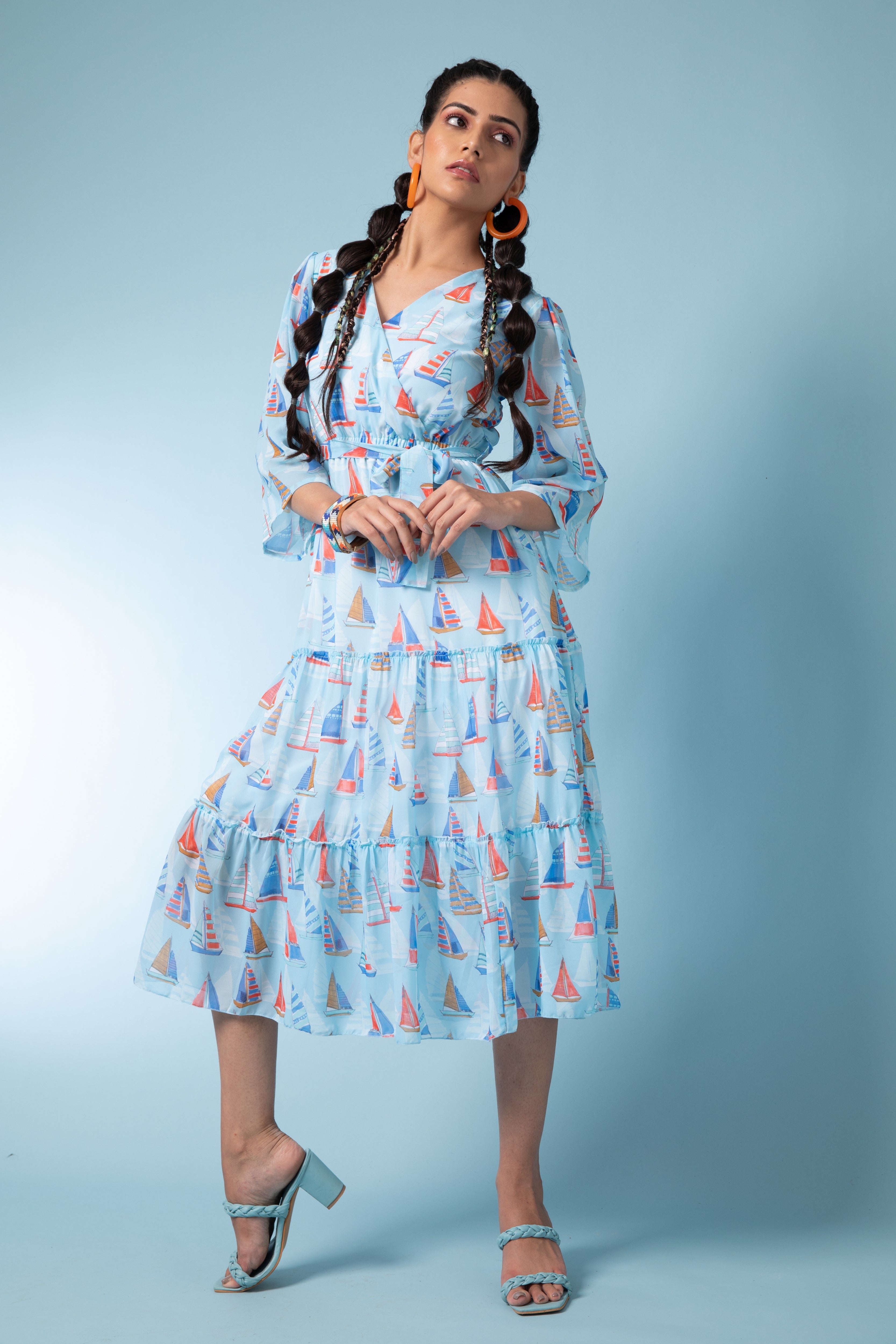 Sky Blue Printed Cotton Dress