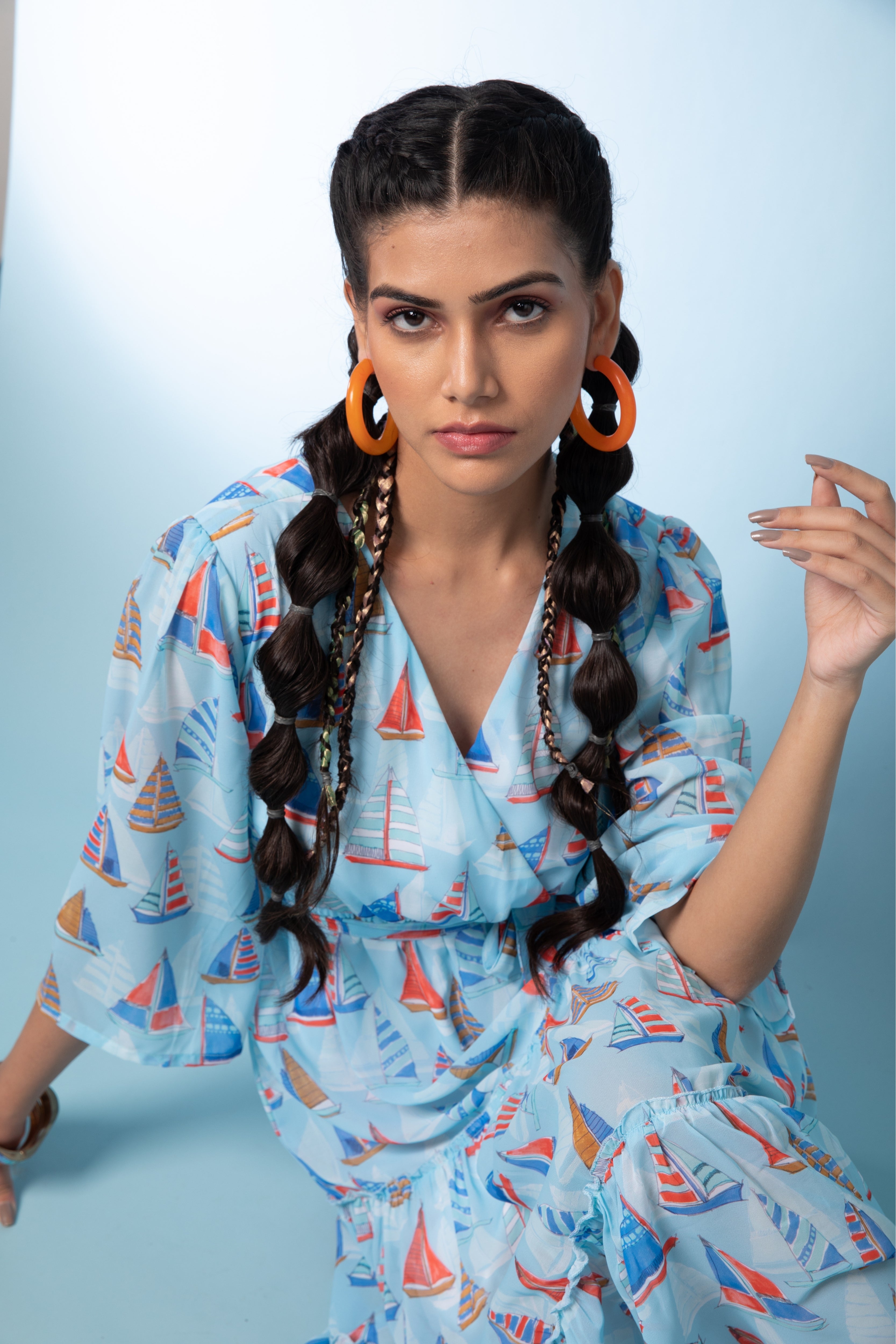 Sky Blue Printed Cotton Dress