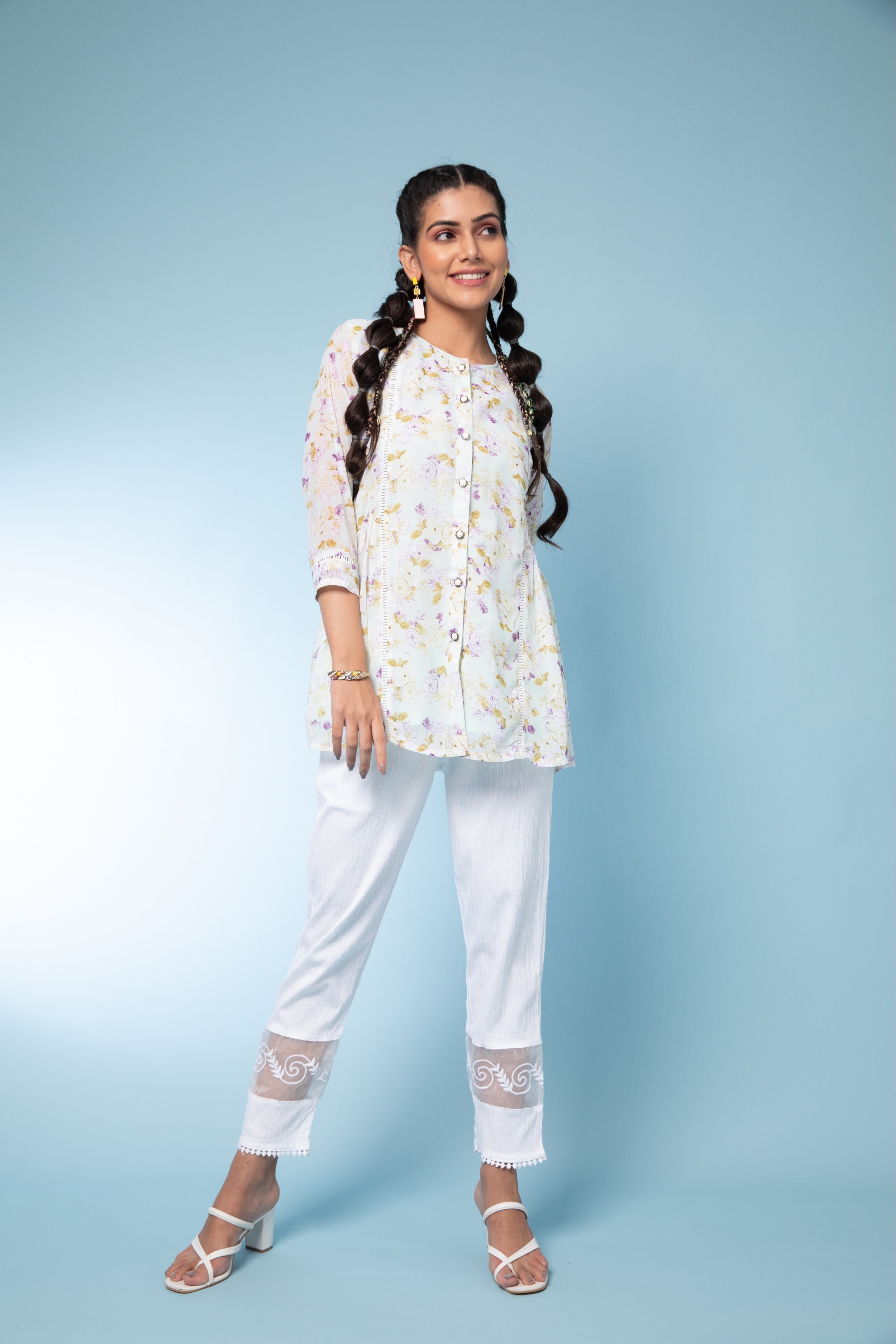 Light Green Printed Georgette Tunic