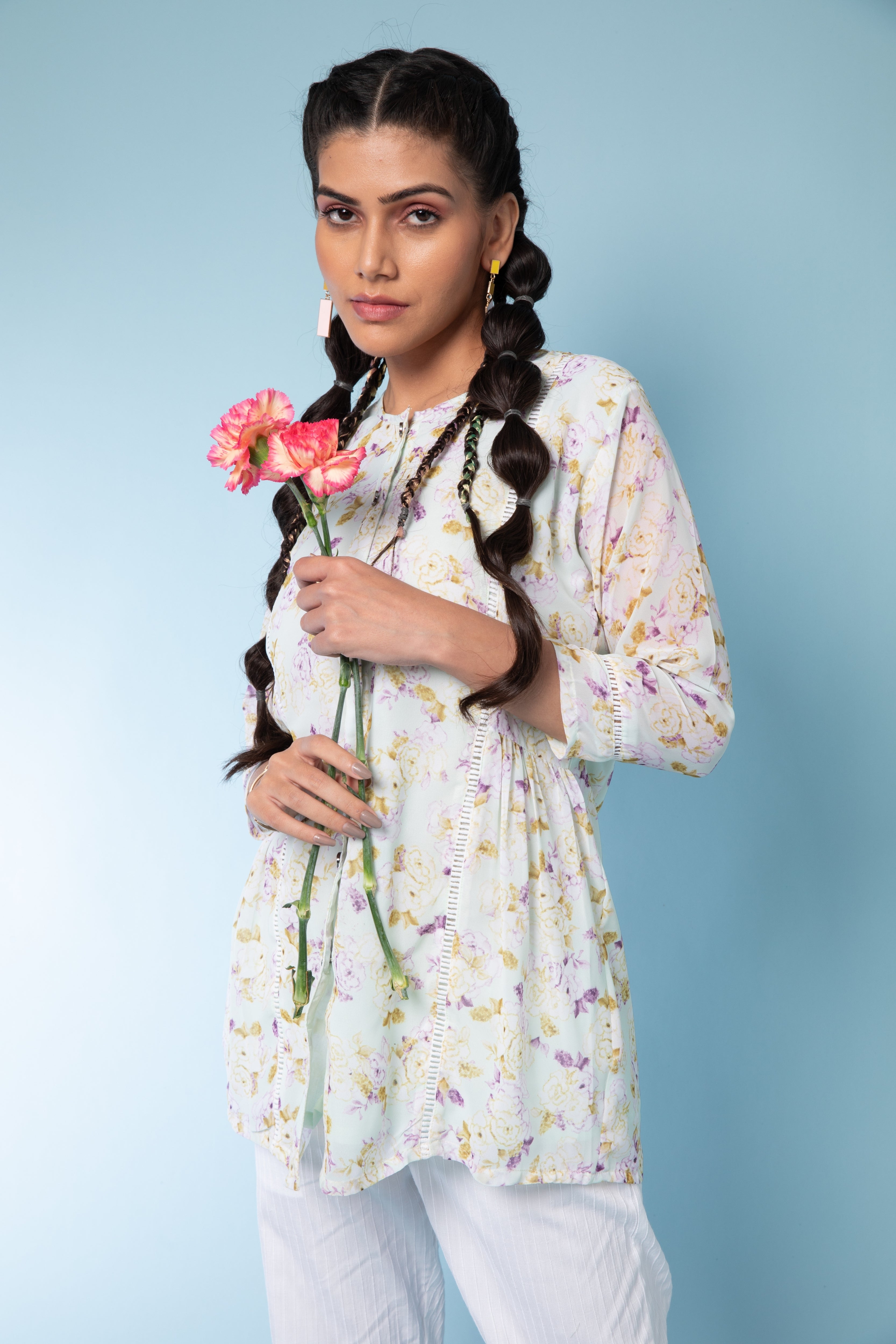 Light Green Printed Georgette Tunic