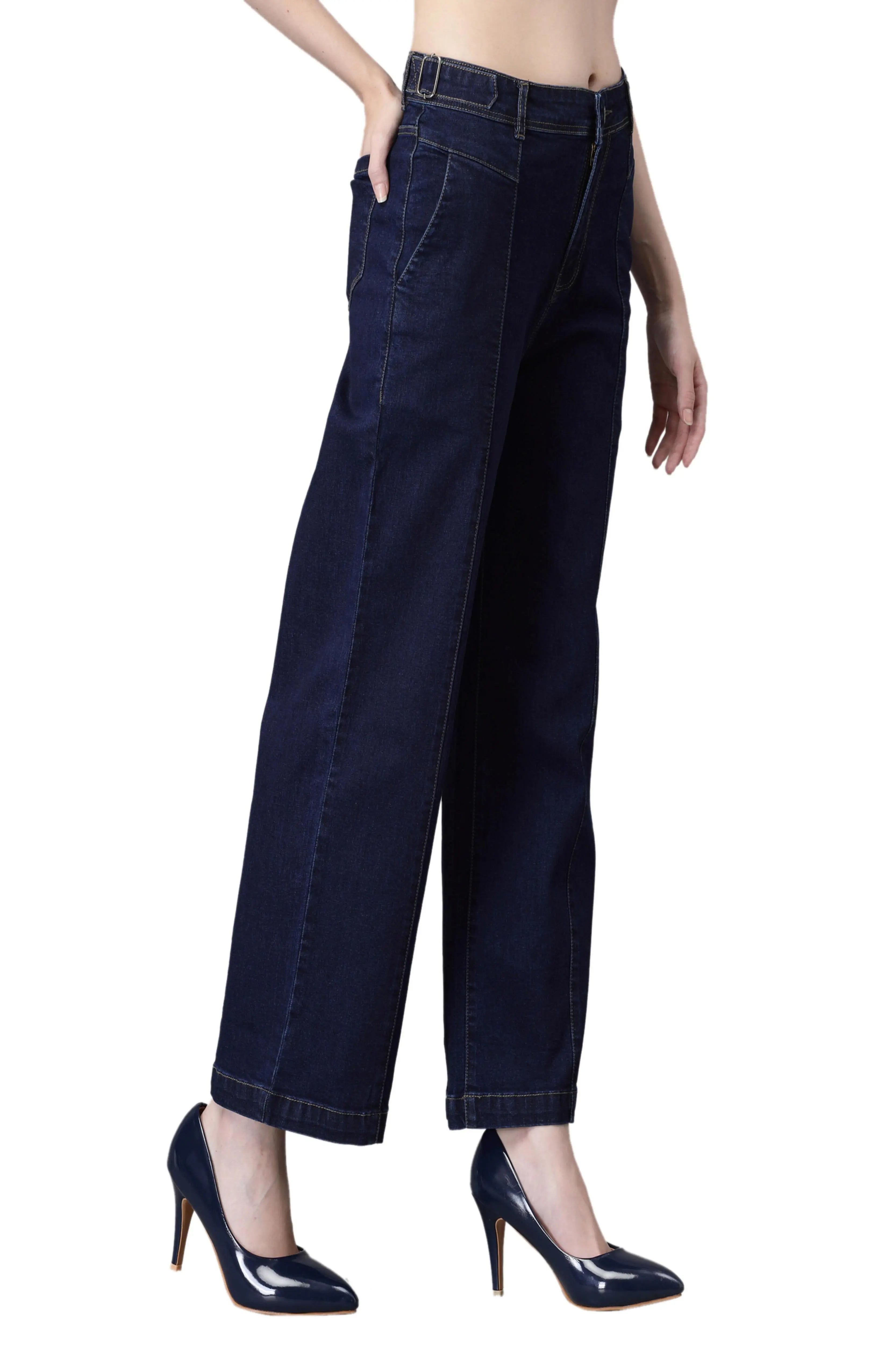 Women Regular Fit Bootcut Style Blue Cotton Blend Stretchable Jeans - Global Republic