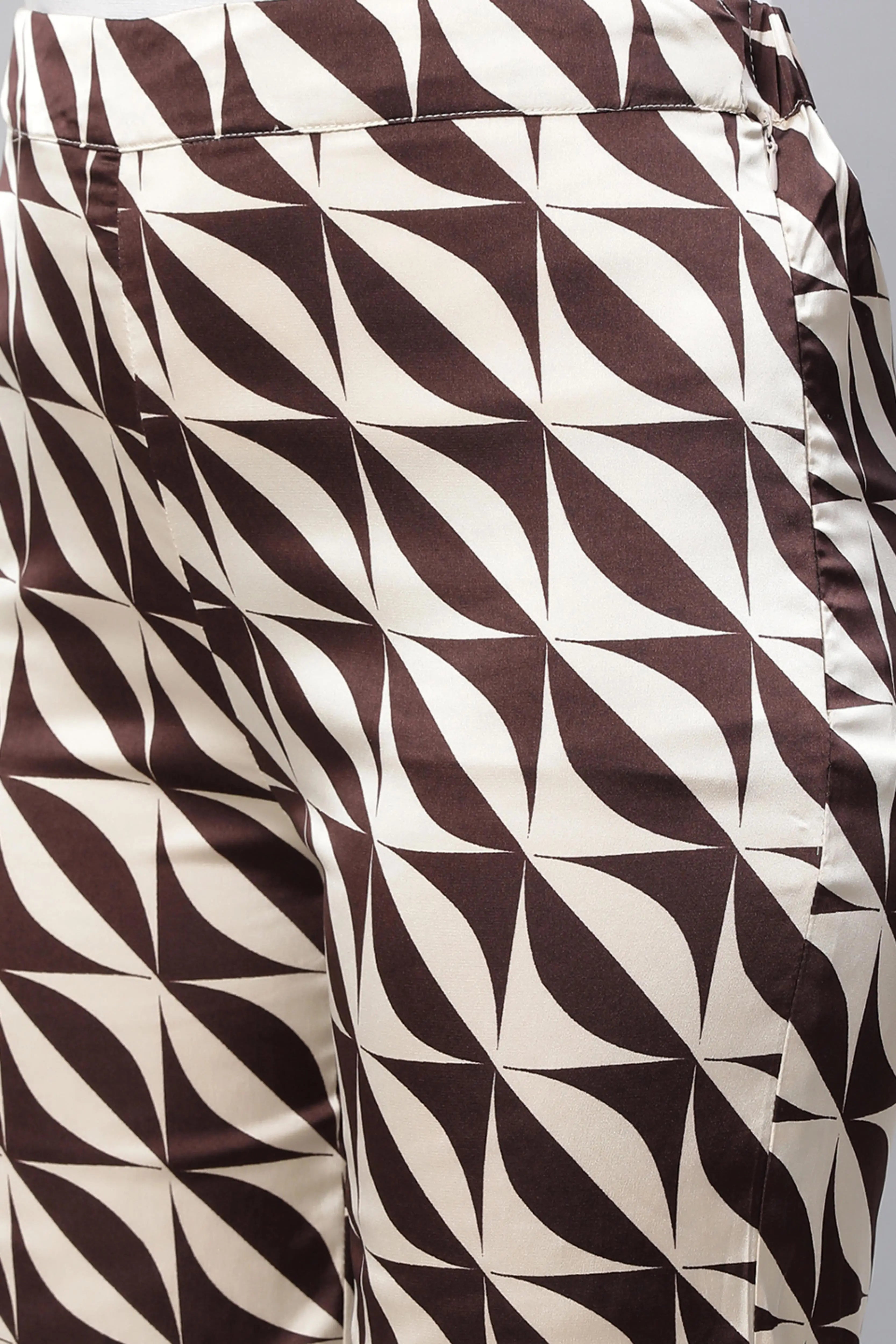 Brown Oval Neck Printed Co-ord Set - Global Republic
