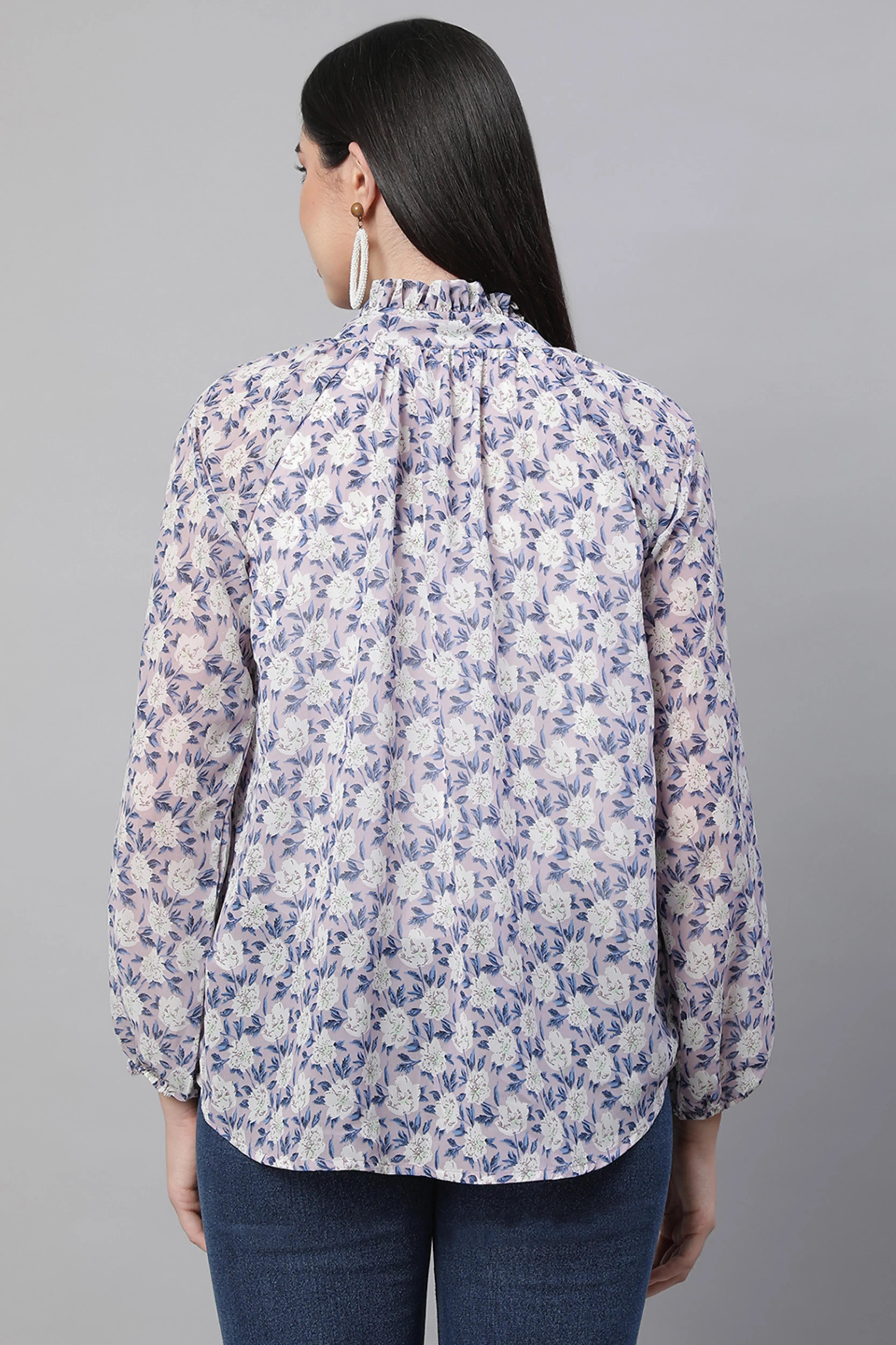 women mauve collar neck printed blouse