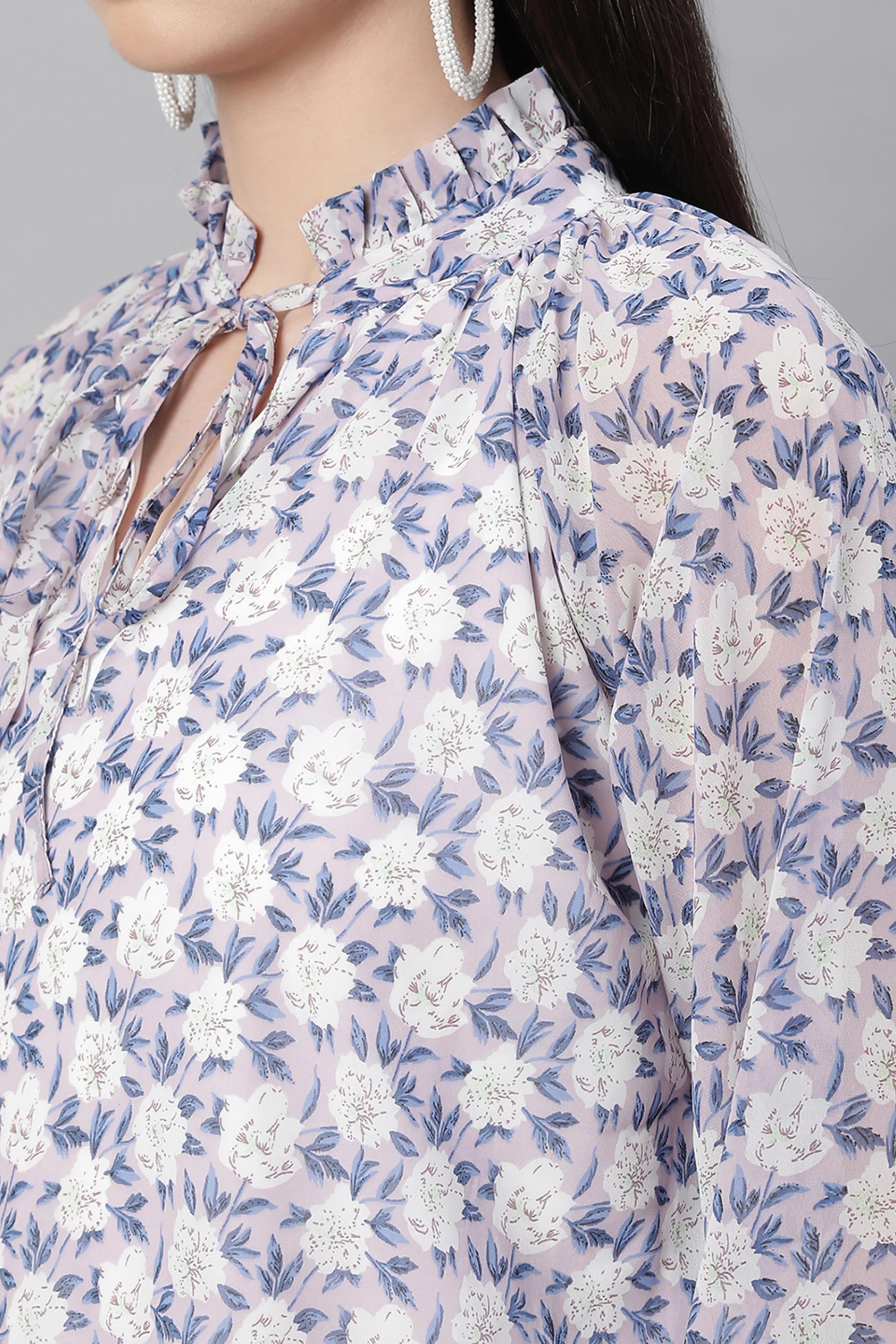 women mauve collar neck printed blouse