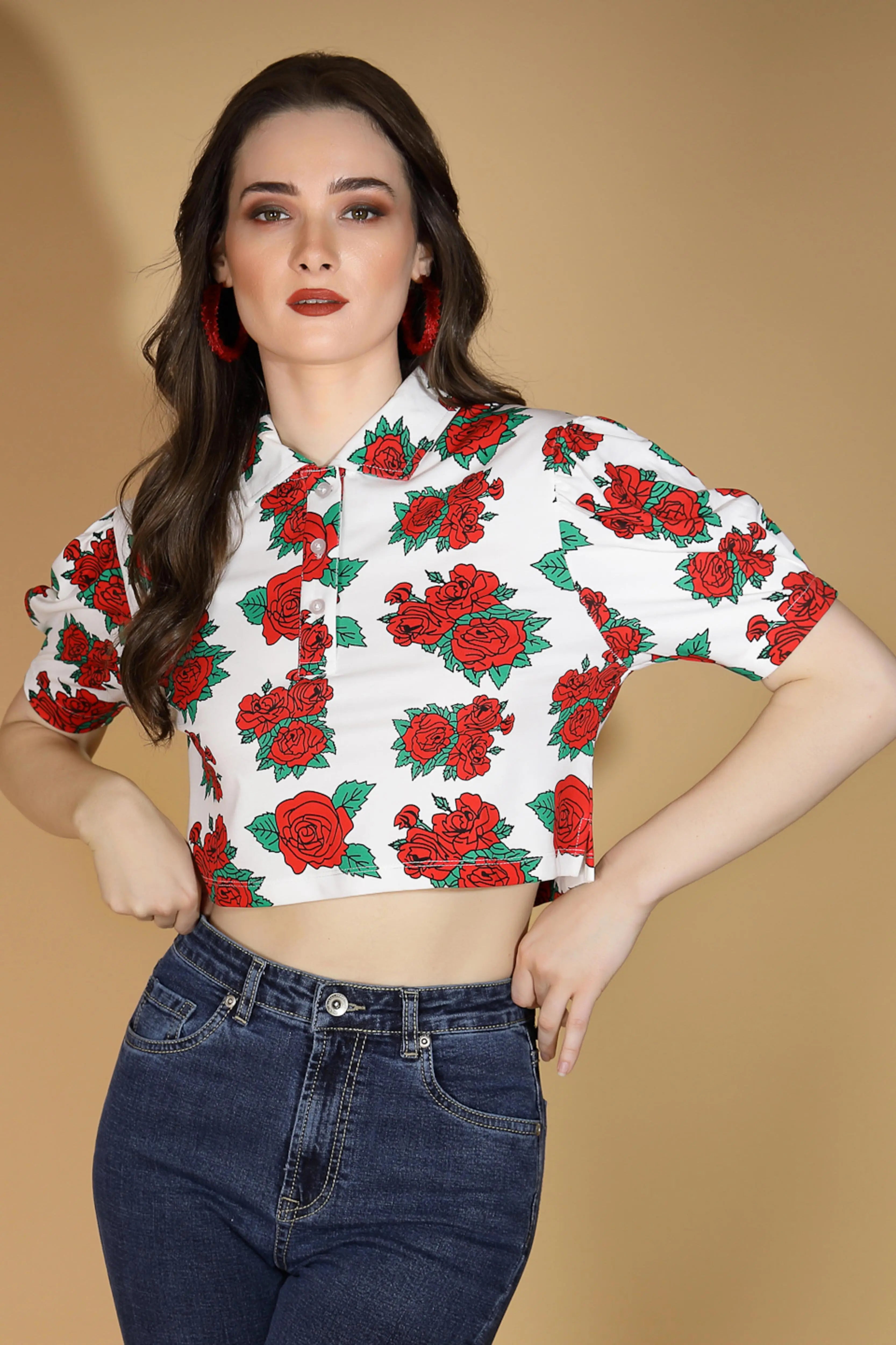 White Floral Cotton Crop Top - Global Republic