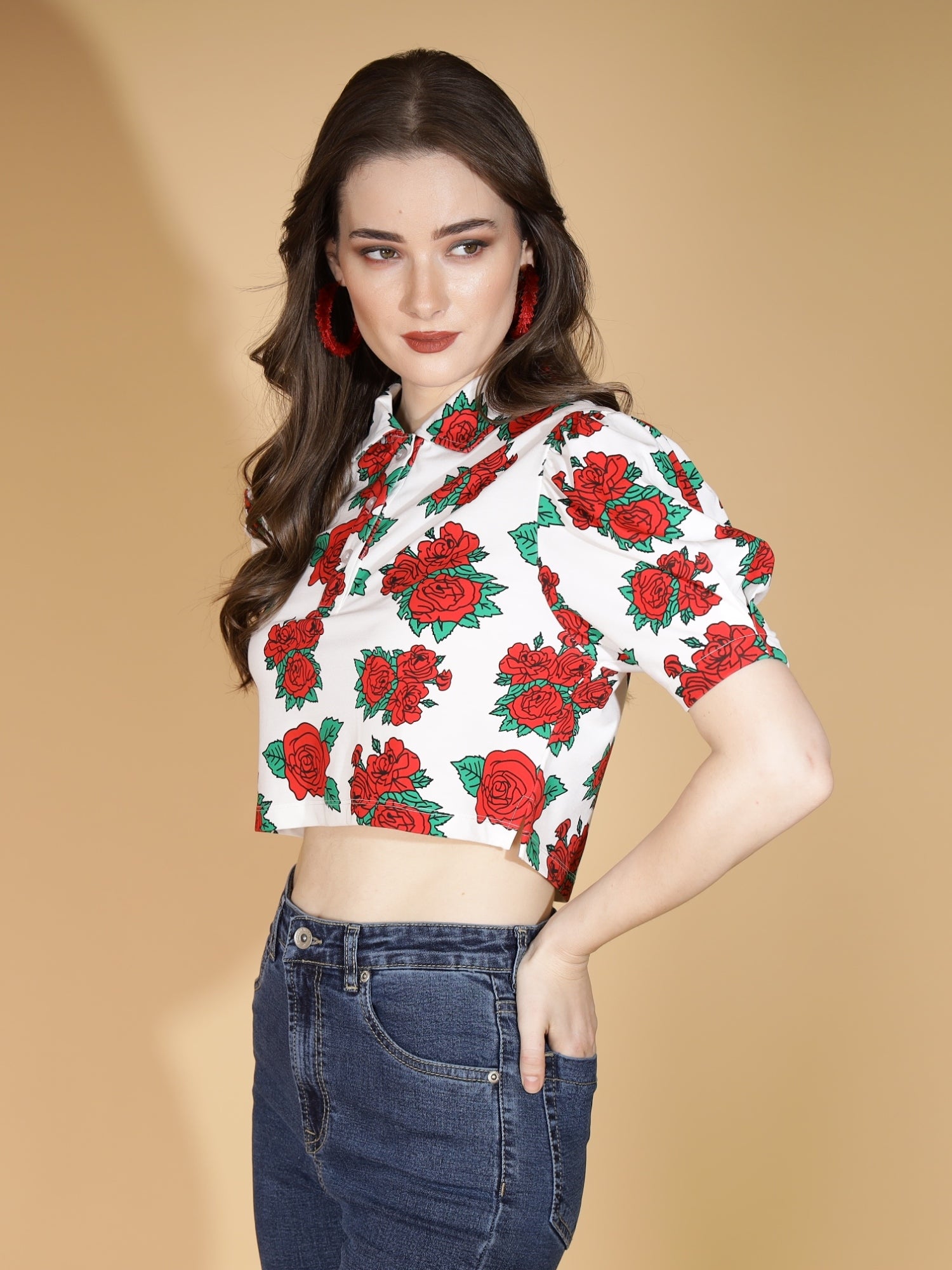 White Floral Cotton Crop Top - Global Republic