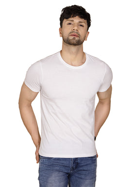 Mens White Round Neck Half Sleeve Solid T-Shirt