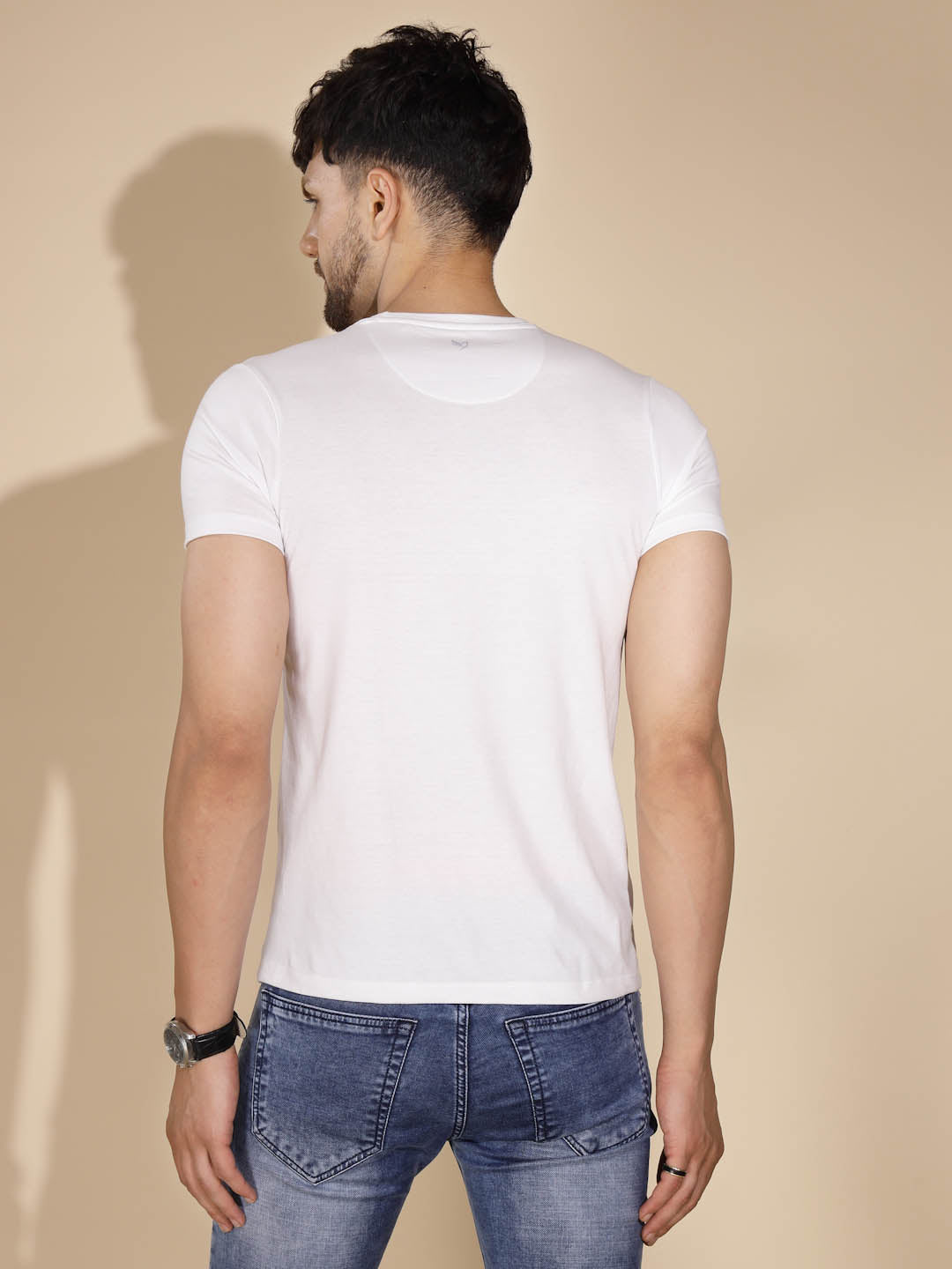 White Round Neck Solid T-Shirt - Global Republic