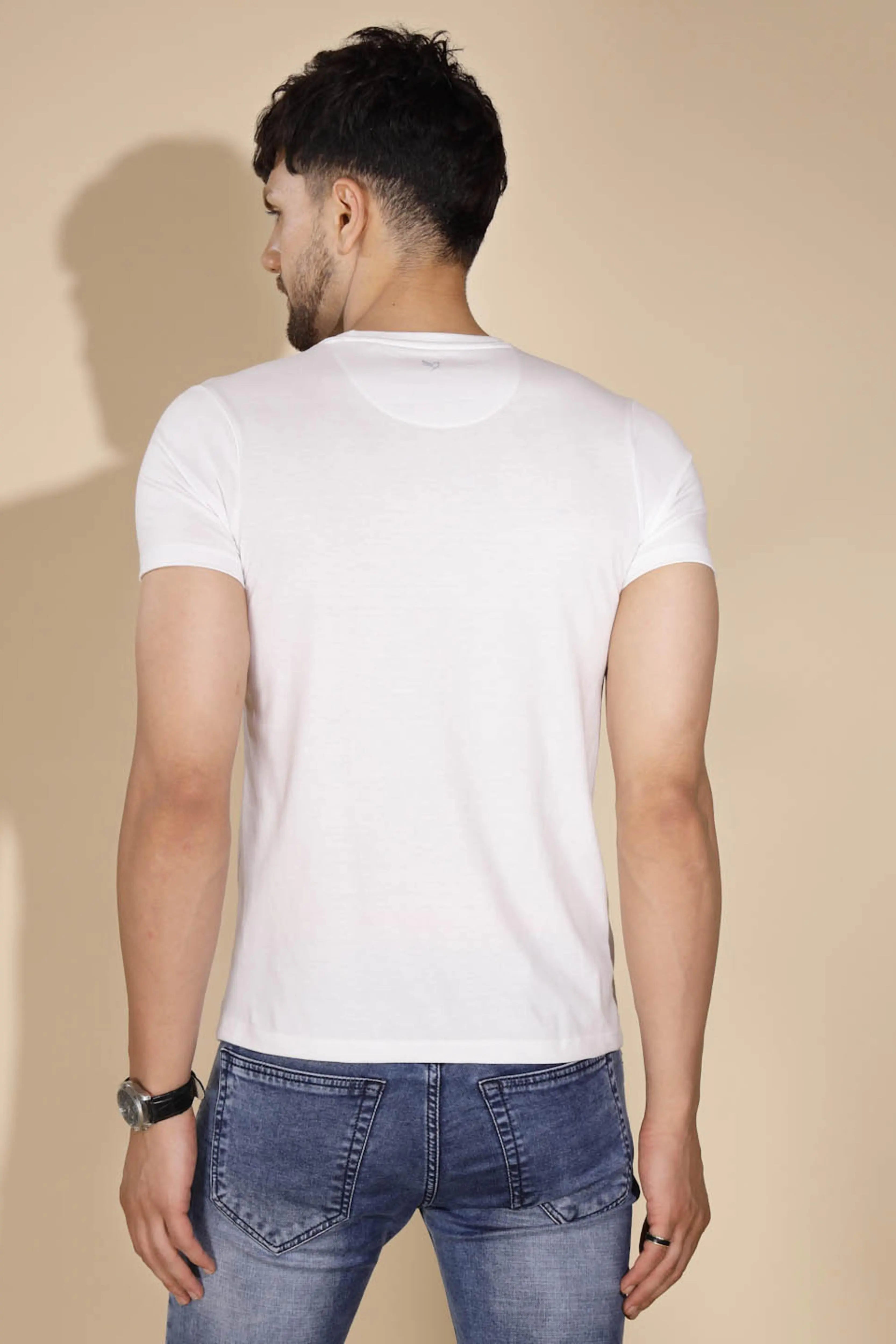 White Round Neck Solid T-Shirt - Global Republic
