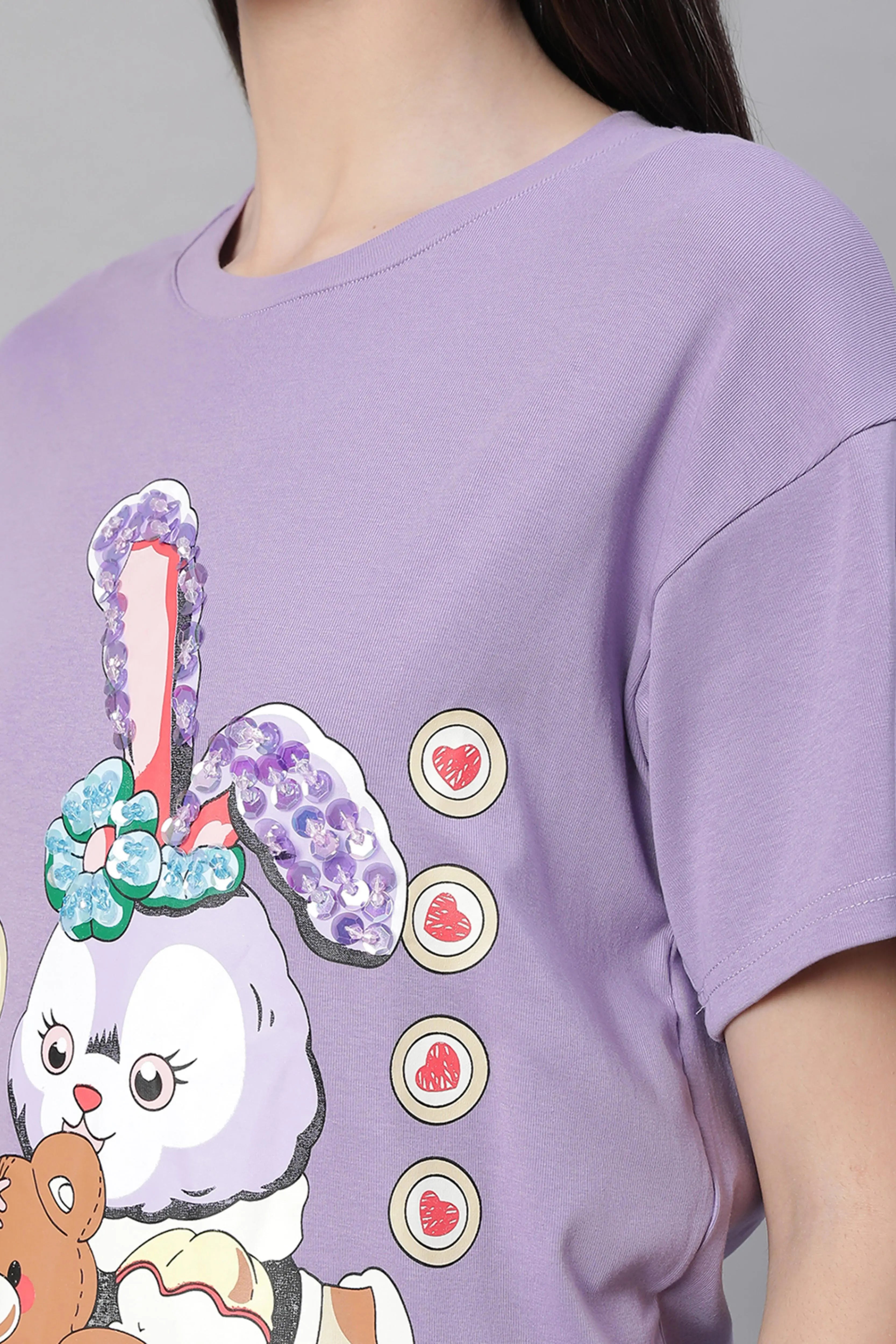 Purple Round Neck Printed Top - Global Republic