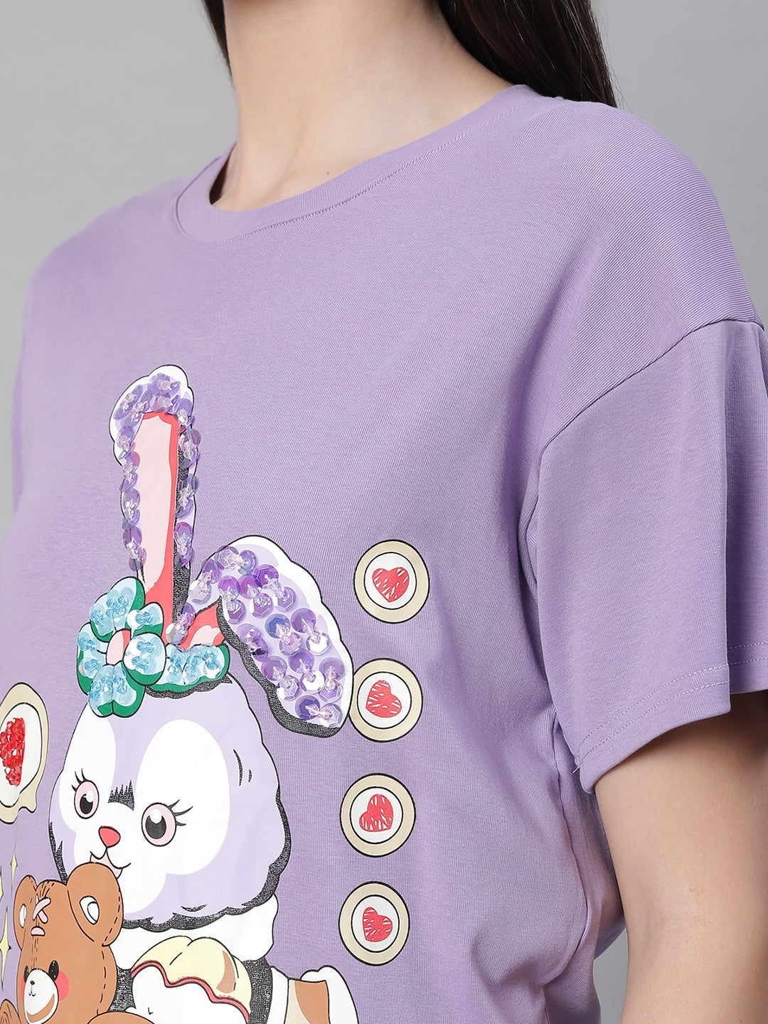 Purple Round Neck Printed Top - Global Republic