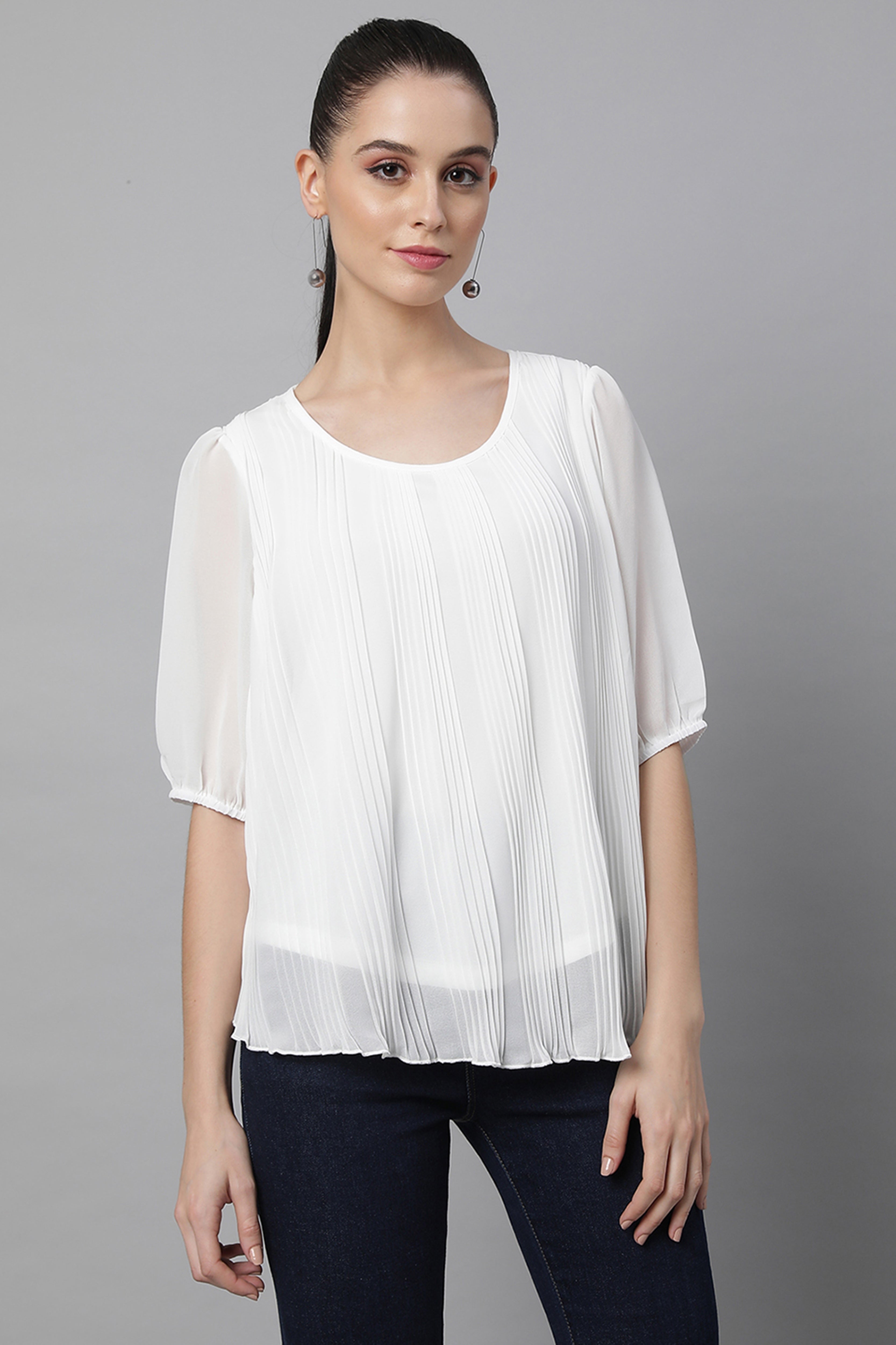 Oval Neck Flared Fit Blouson Top