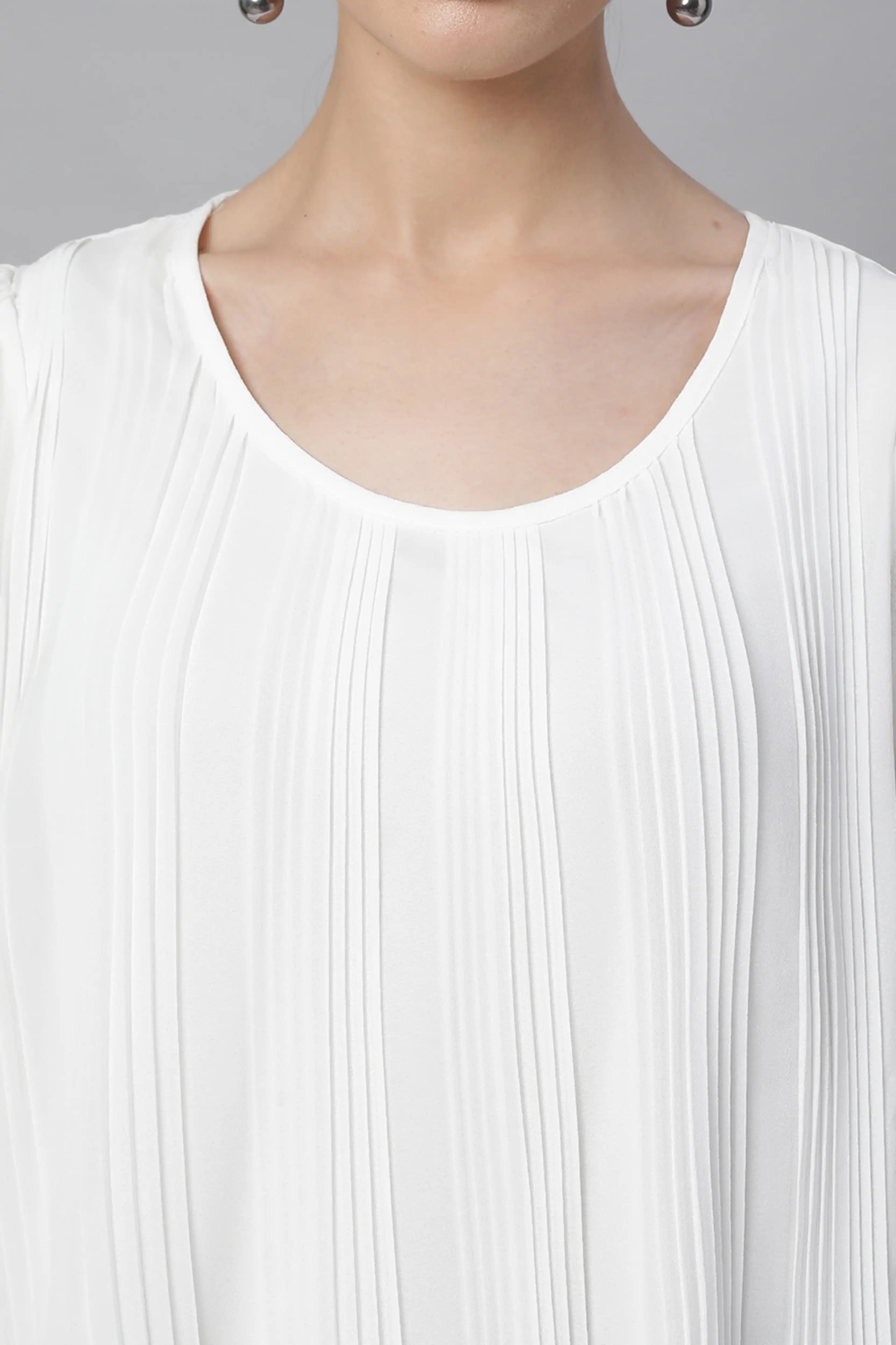 Oval Neck Flared Fit Blouson Top