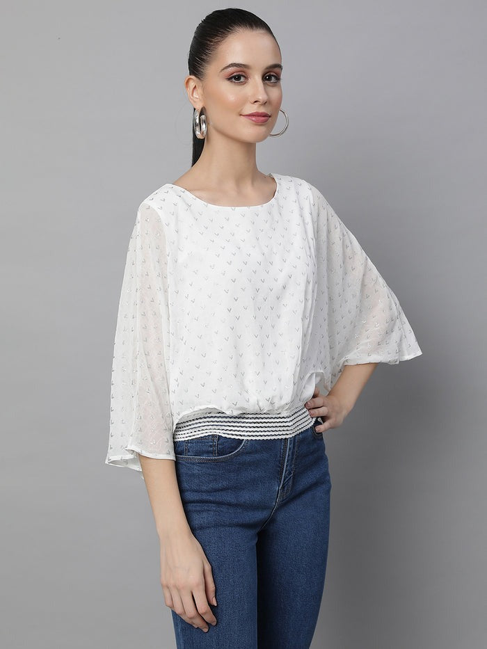 Yellow Flared Sleeves Printed Crop Top - Global Republic