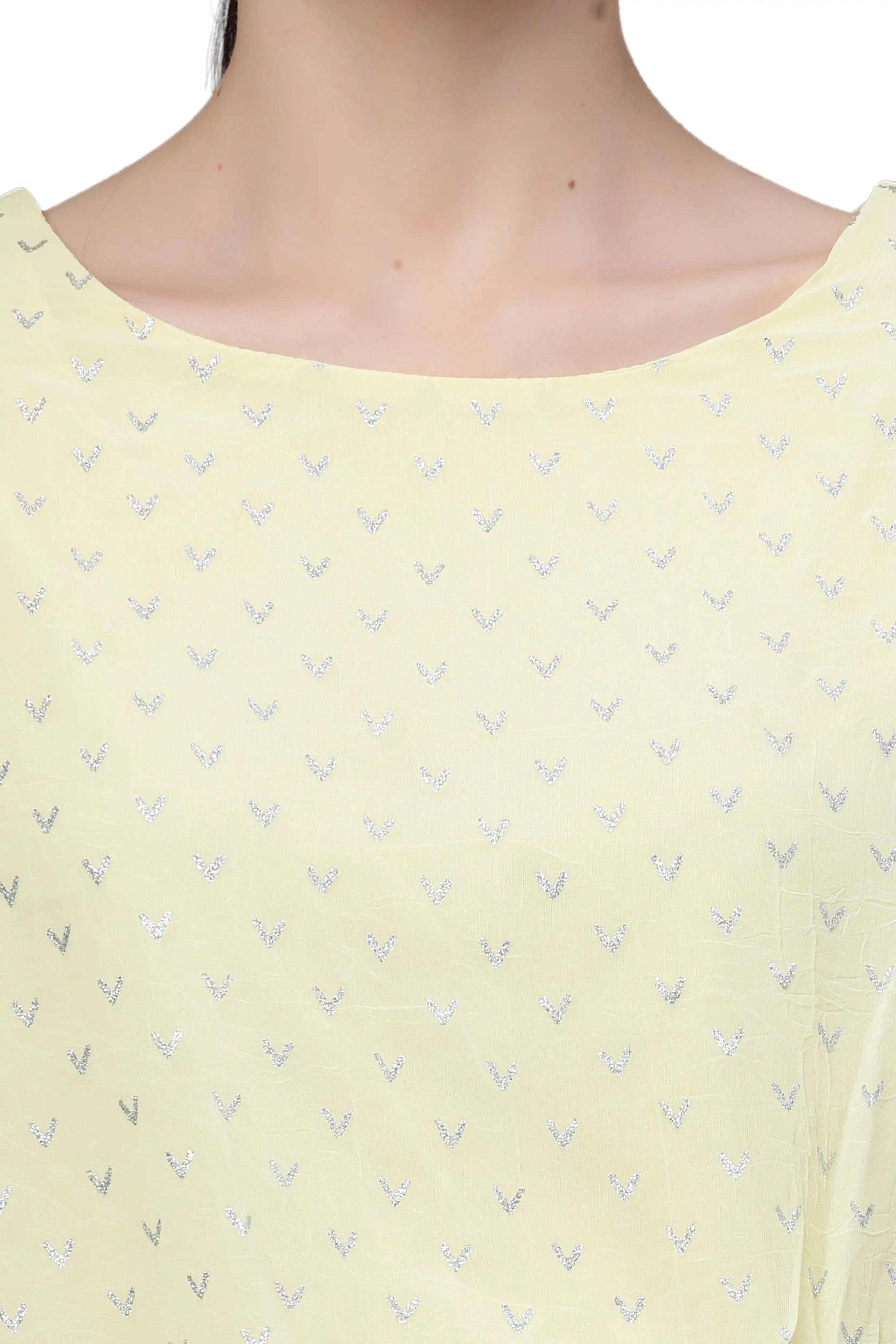 Yellow Flared Sleeves Printed Crop Top