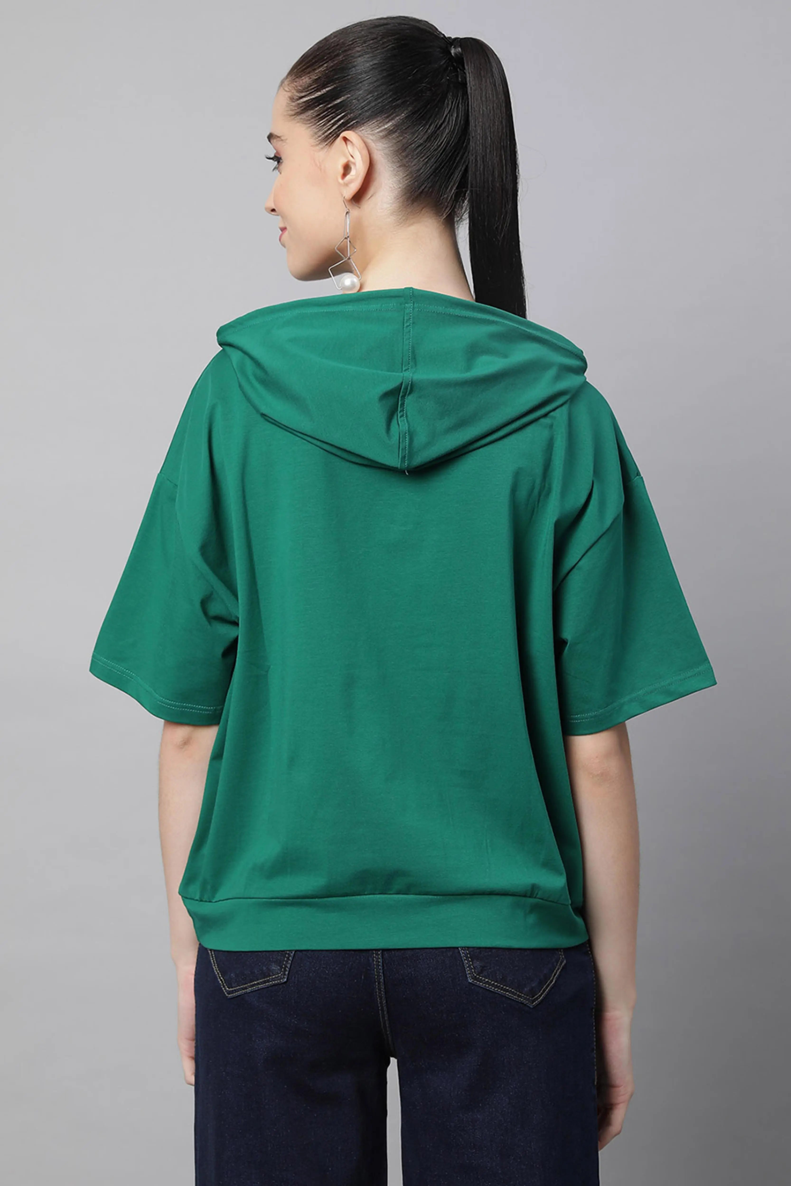 Green Loose Fit Hooded Top