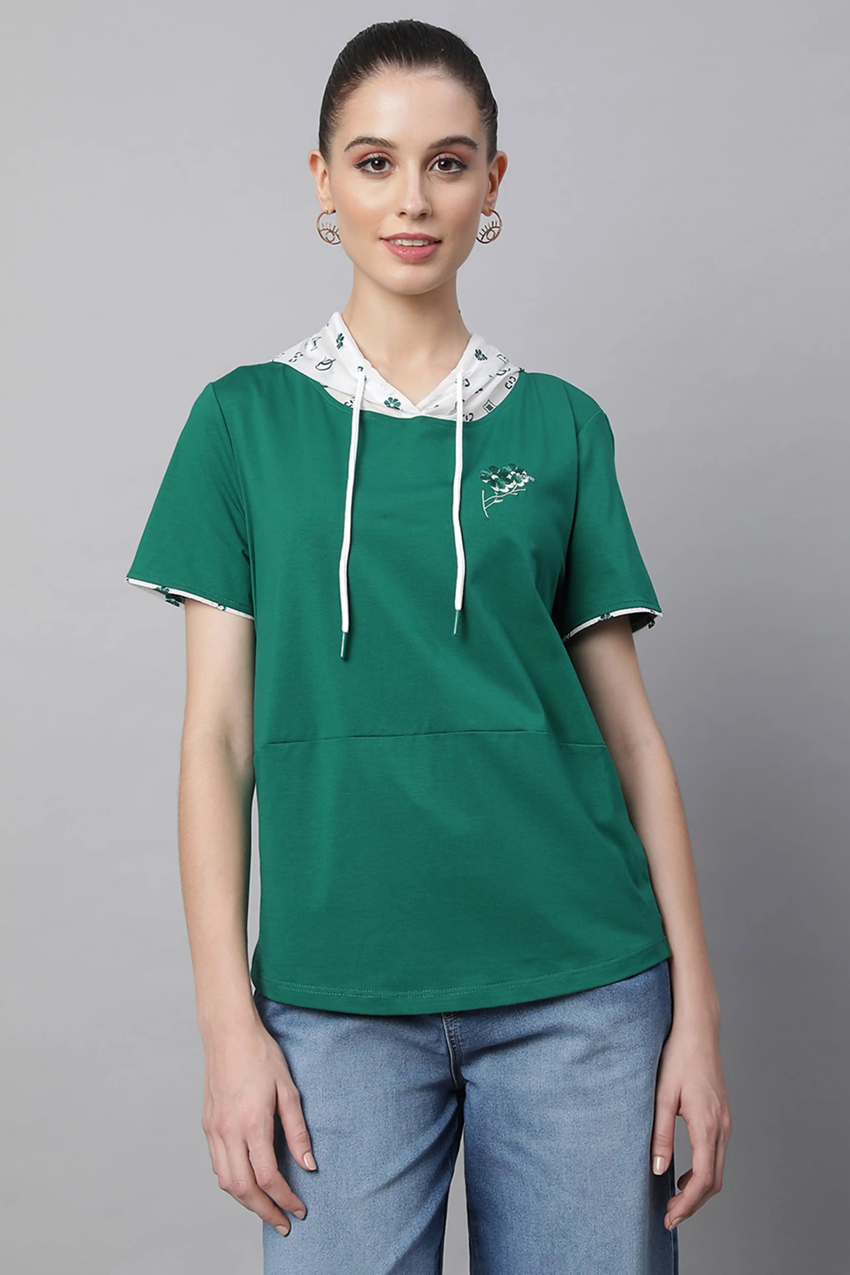 Green Regular Fit Hooded Top