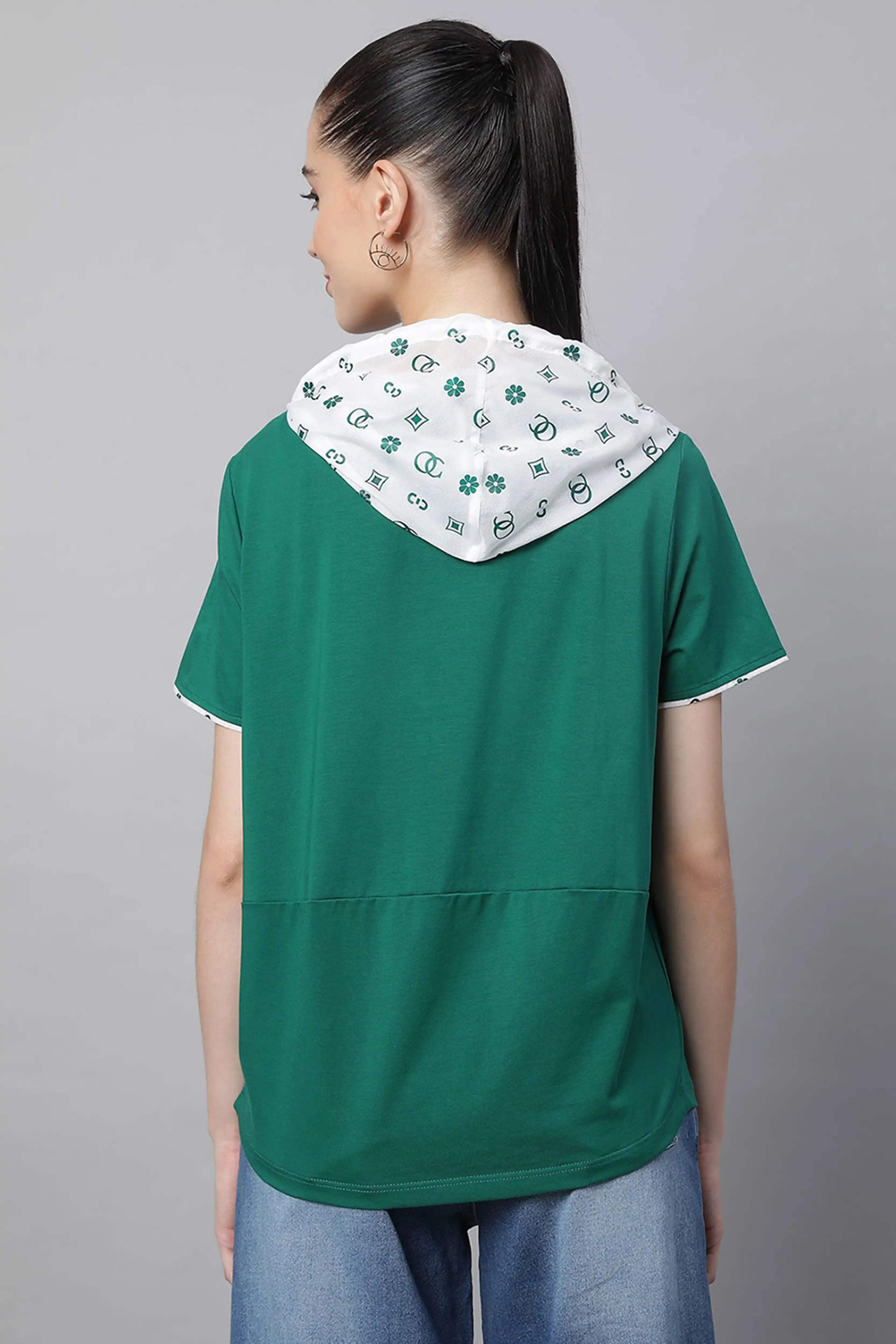 Green Regular Fit Hooded Top