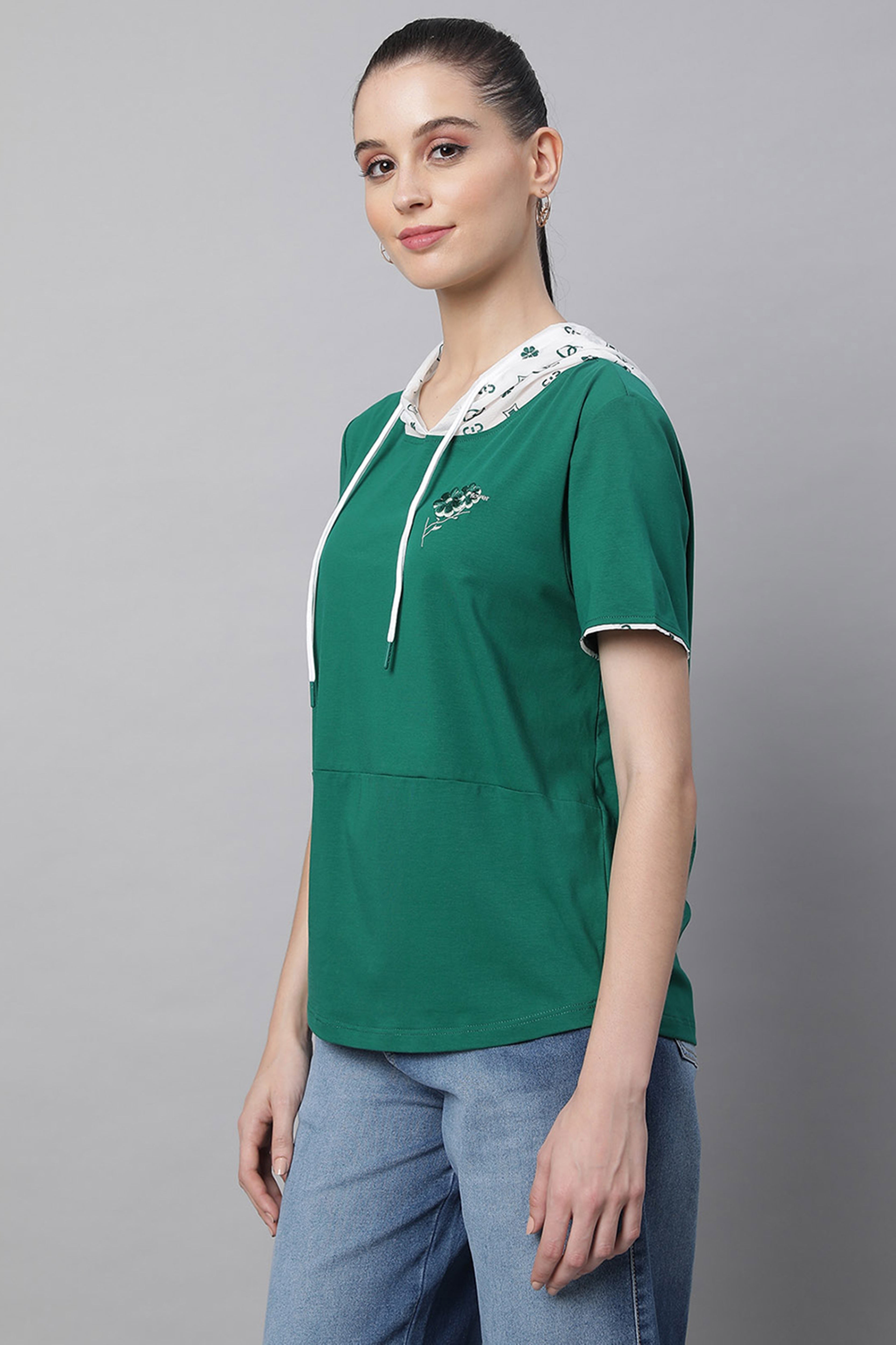 Green Regular Fit Hooded Top