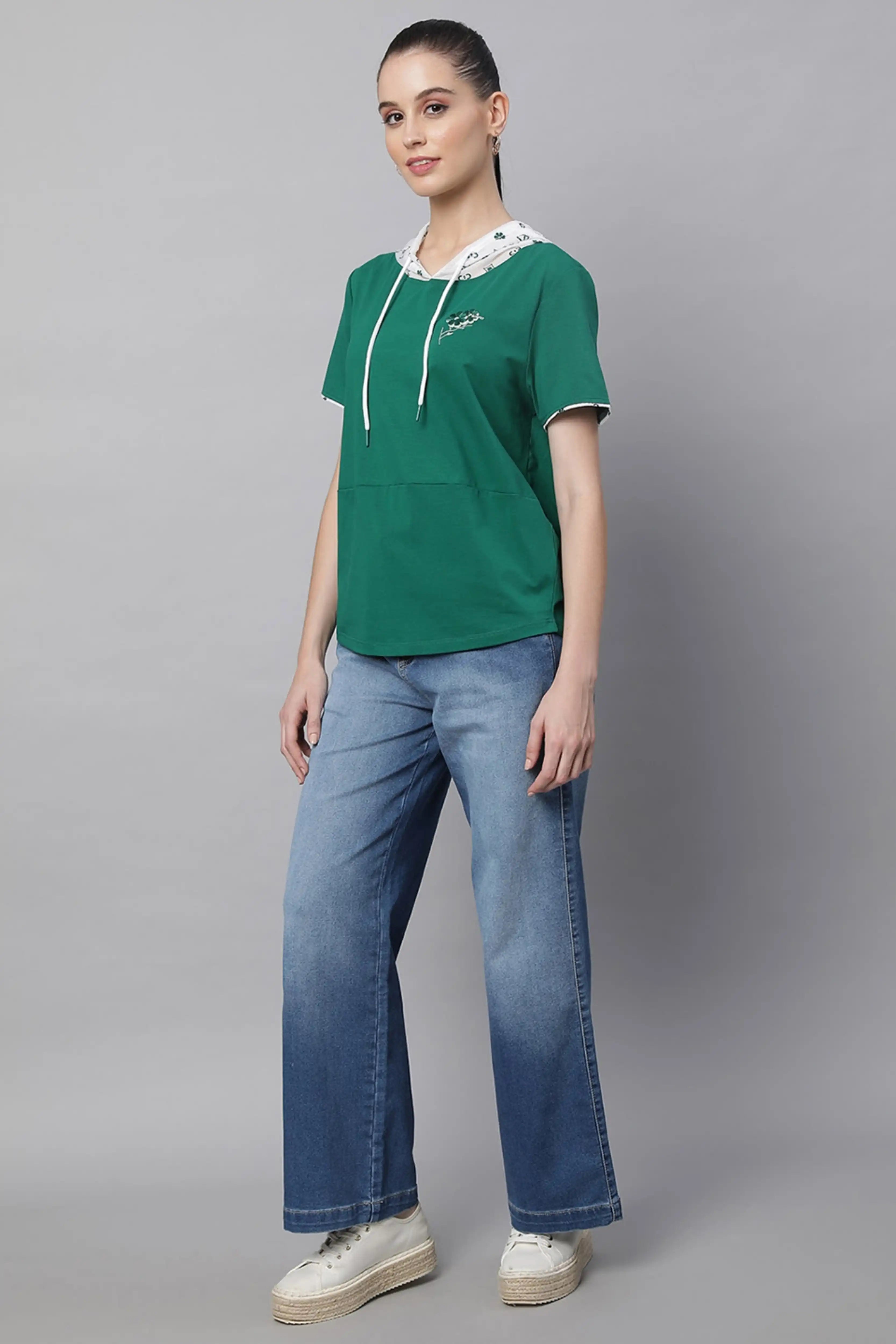 Green Regular Fit Hooded Top