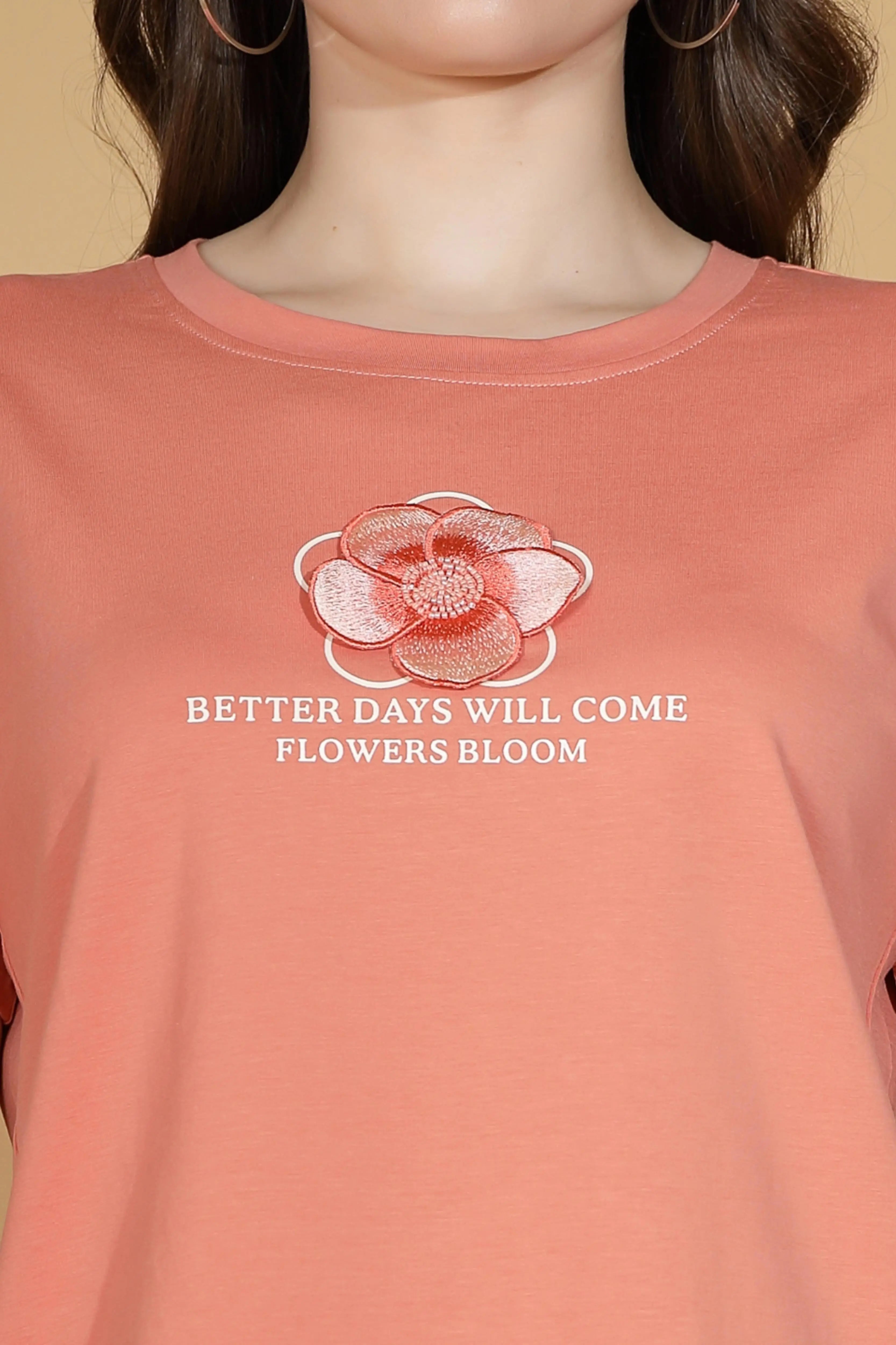 Peach 3D Floral Cotton Top - Global Republic