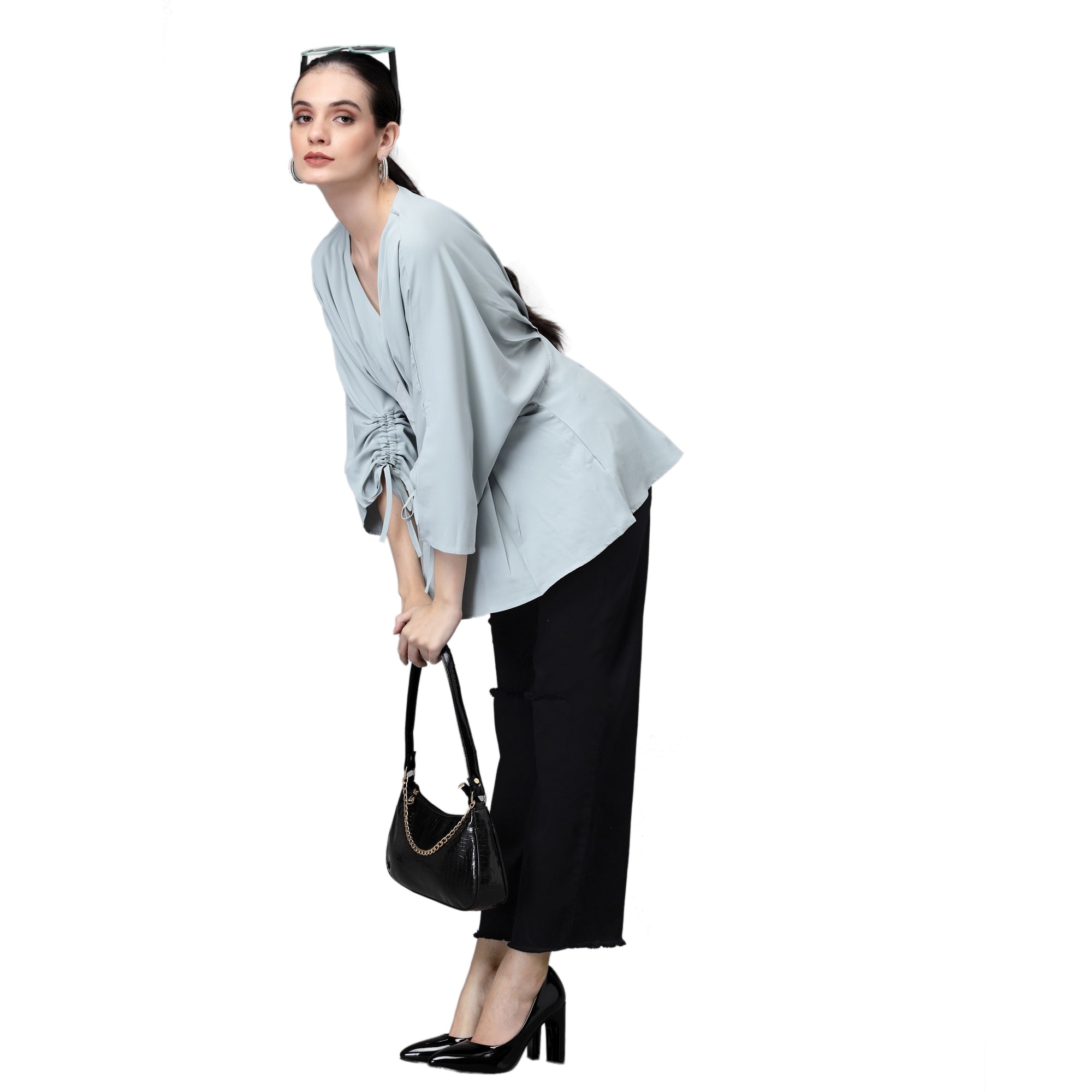 V-Neck Regular Fit Peplum Top - Global Republic