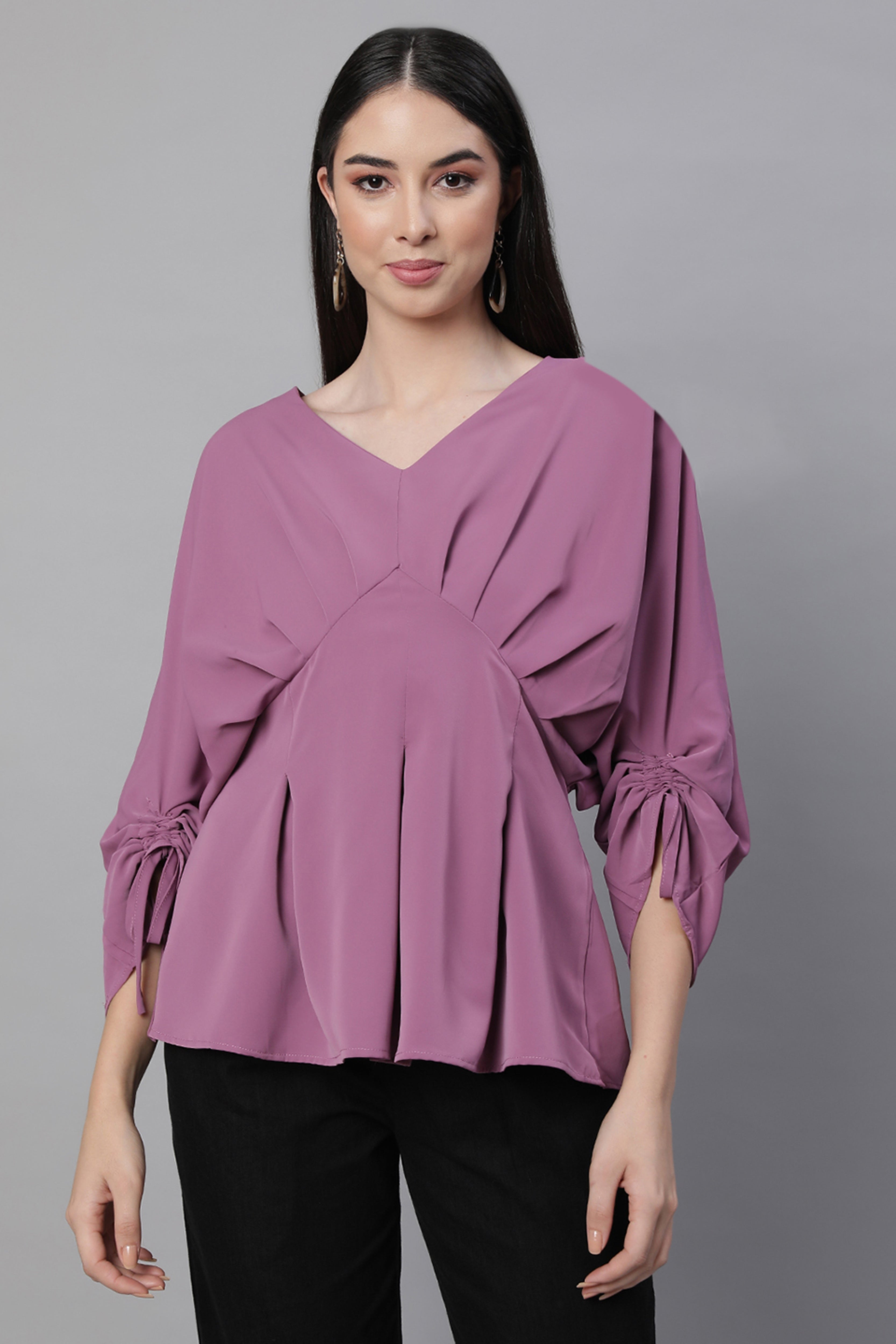 Mauve Solid Cotton Peplum Top