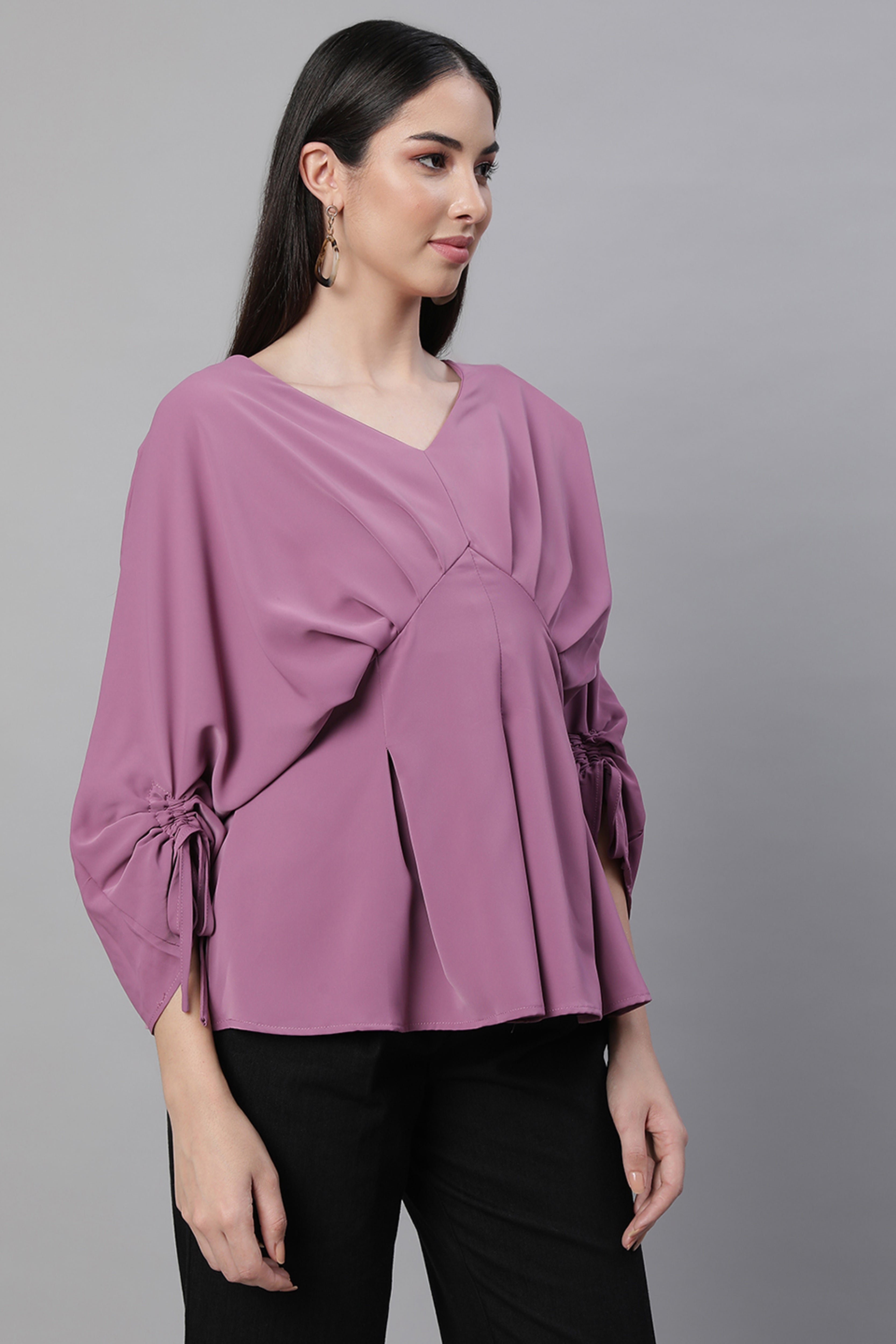 Mauve Solid Cotton Peplum Top