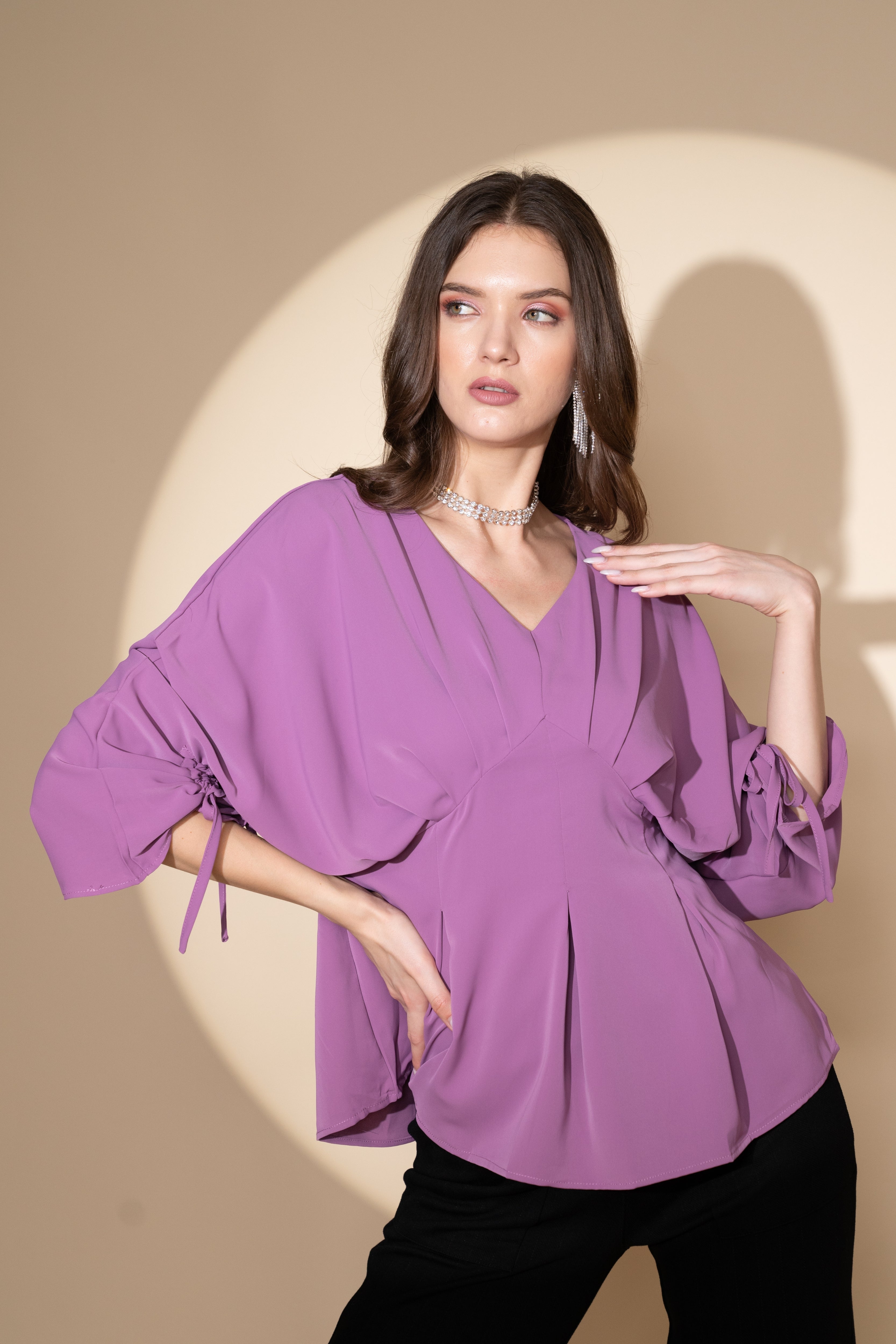 Mauve Solid Cotton Peplum Top