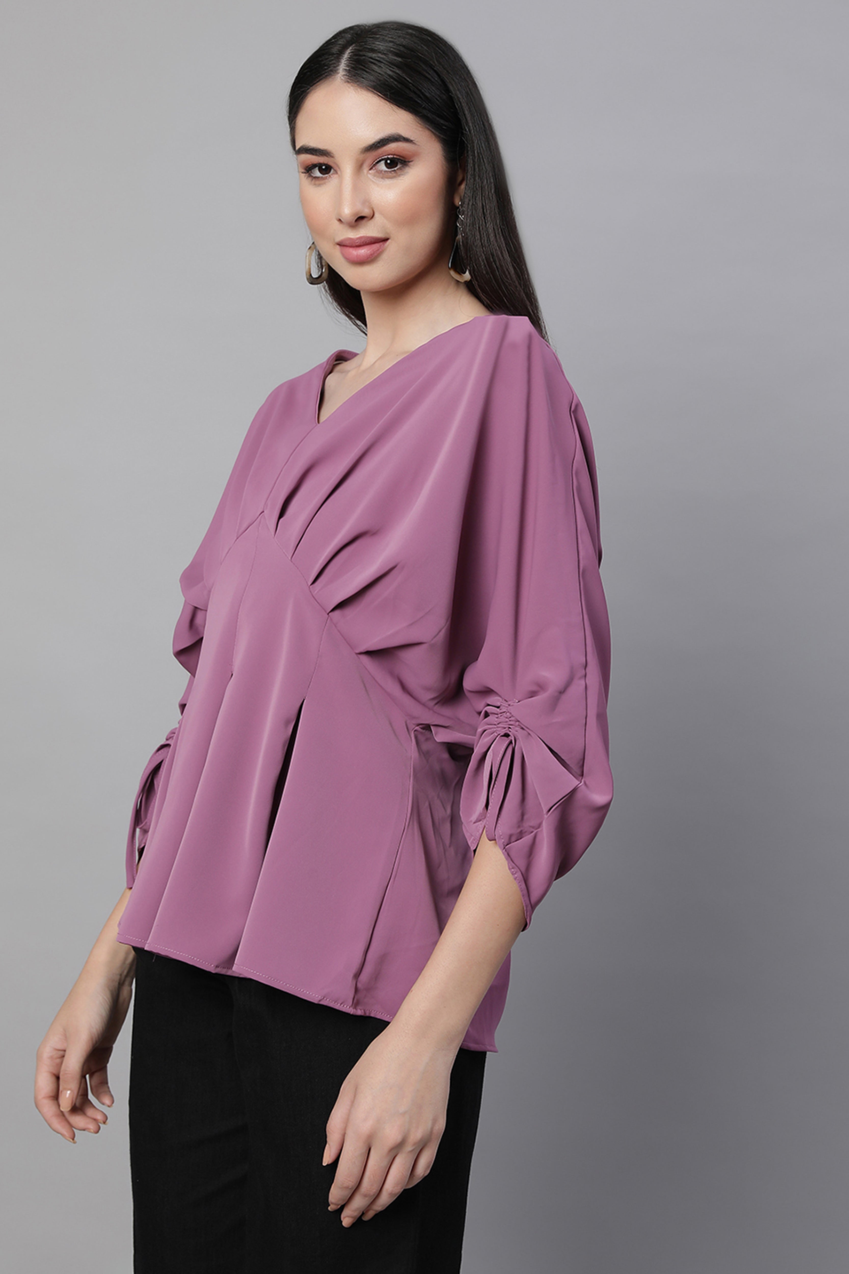 Mauve Solid Cotton Peplum Top