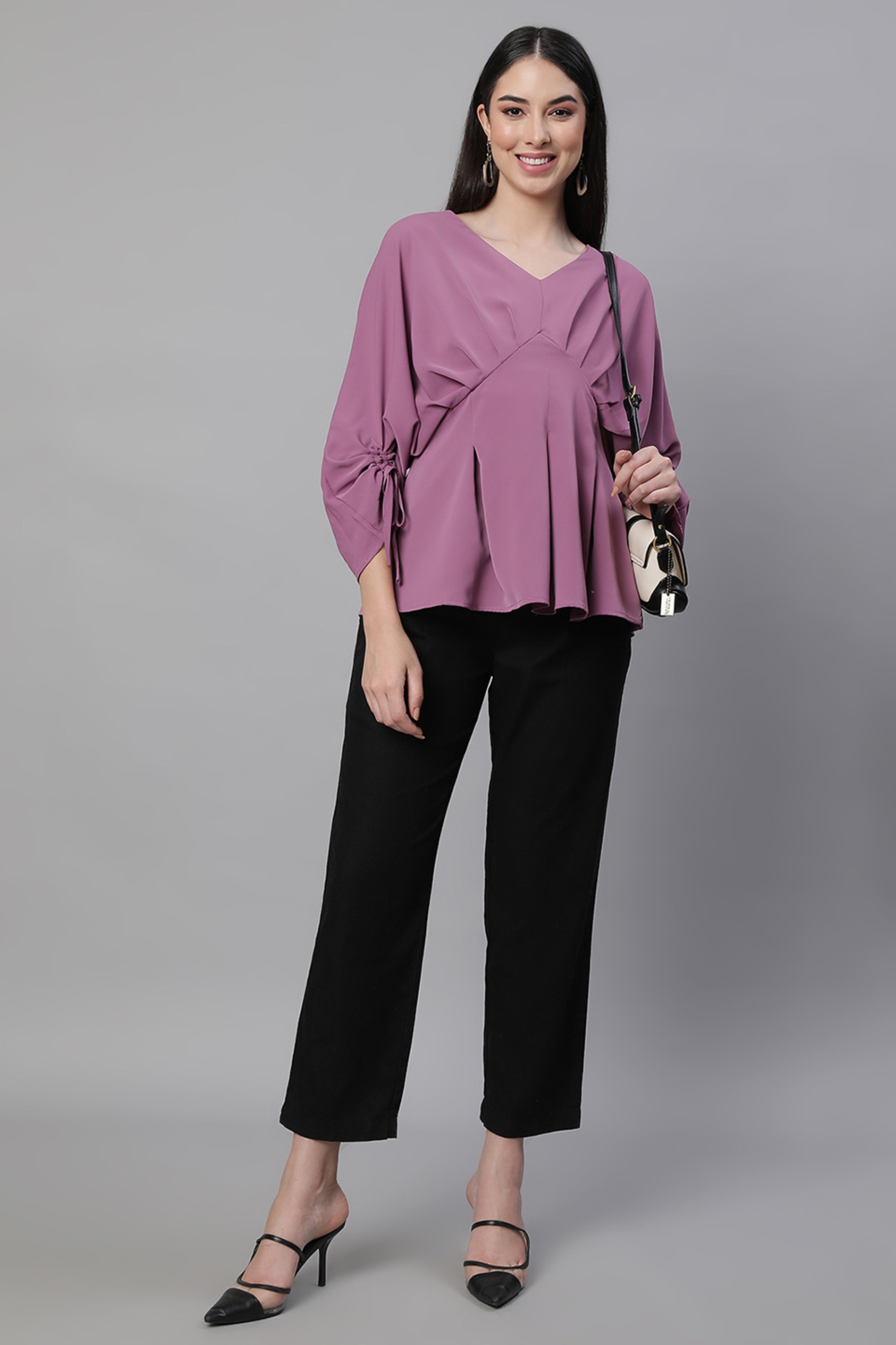 Mauve Solid Cotton Peplum Top