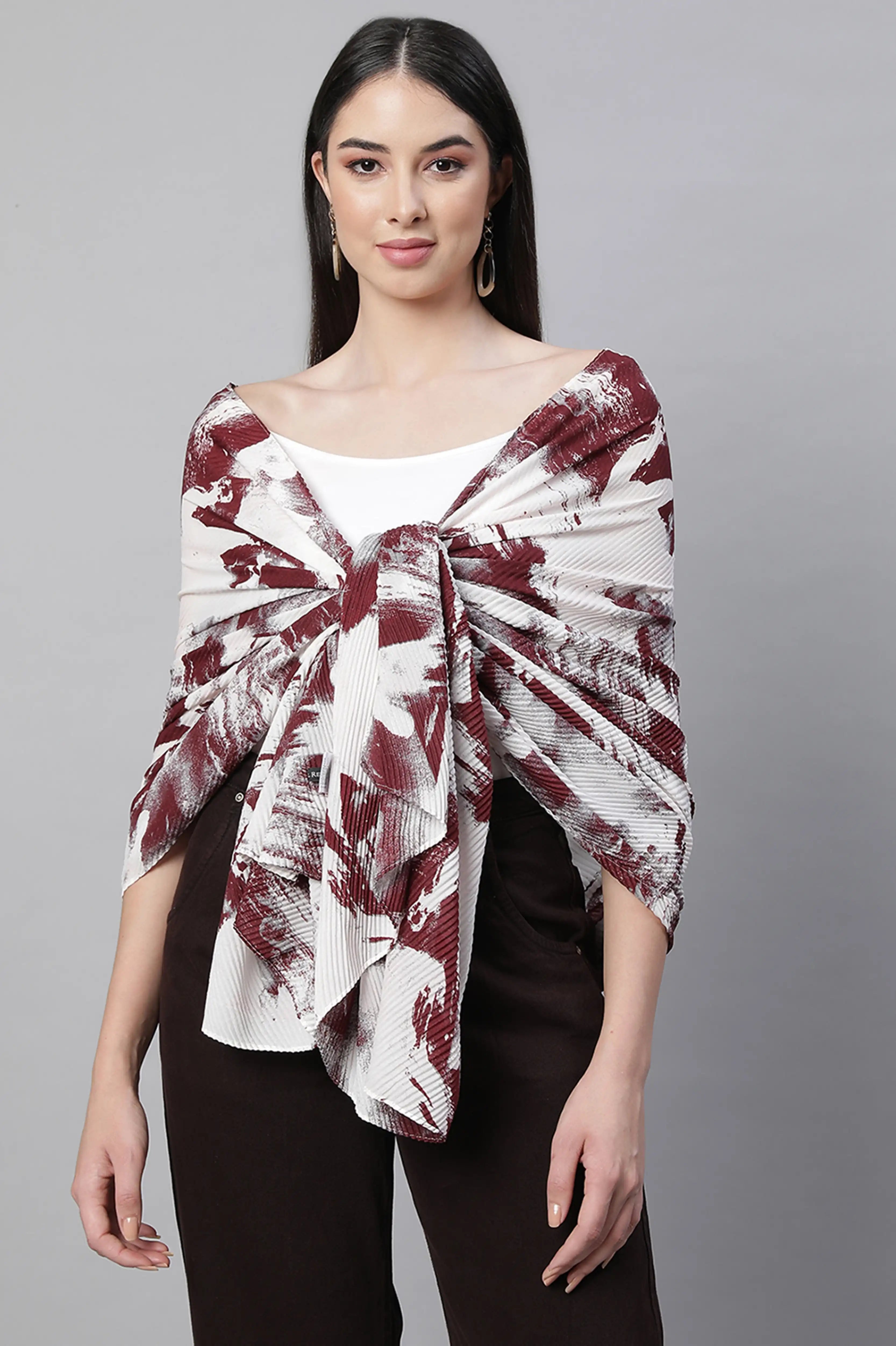 Wine & White Printed Stole