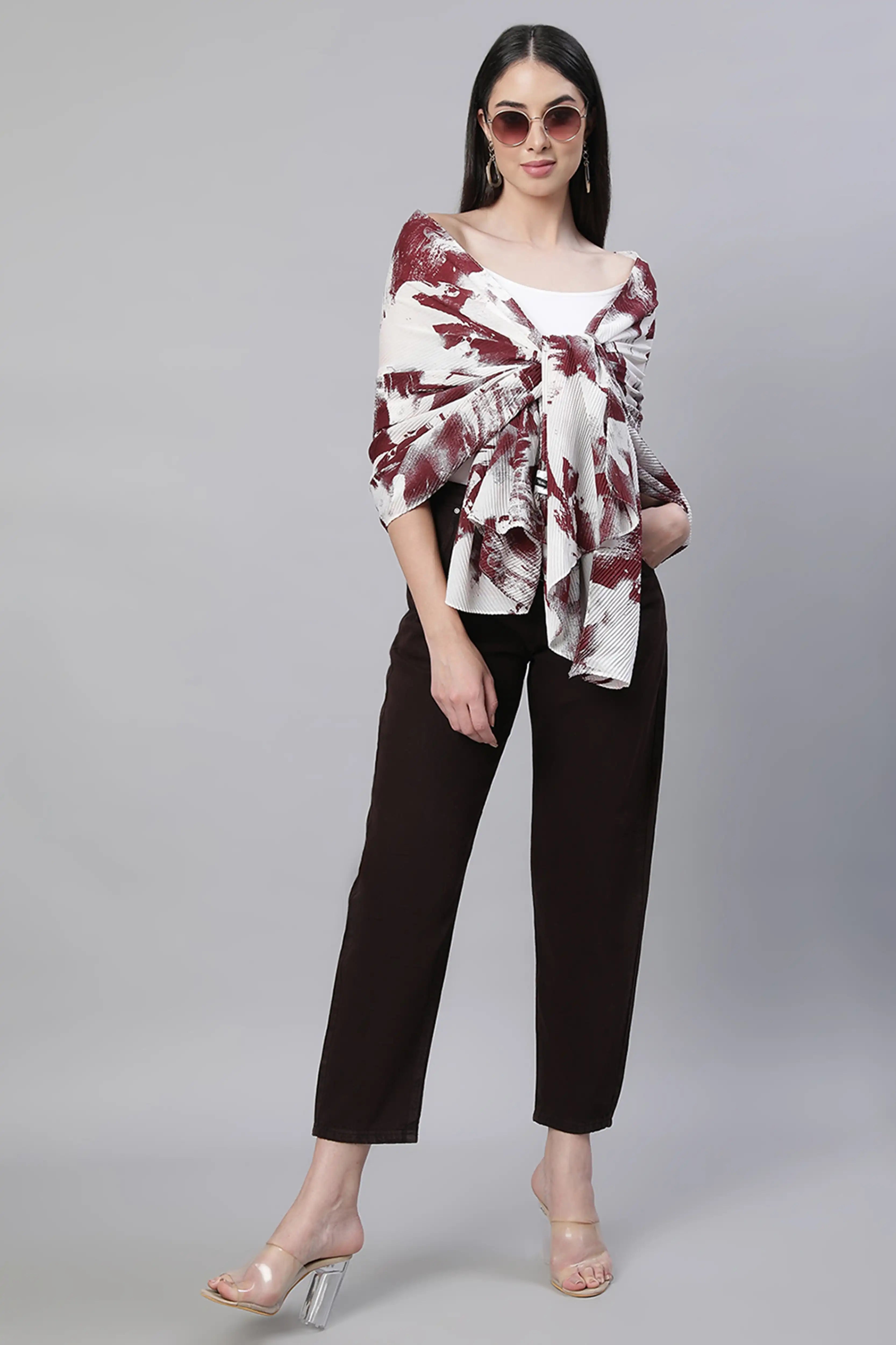 Wine & White Printed Stole