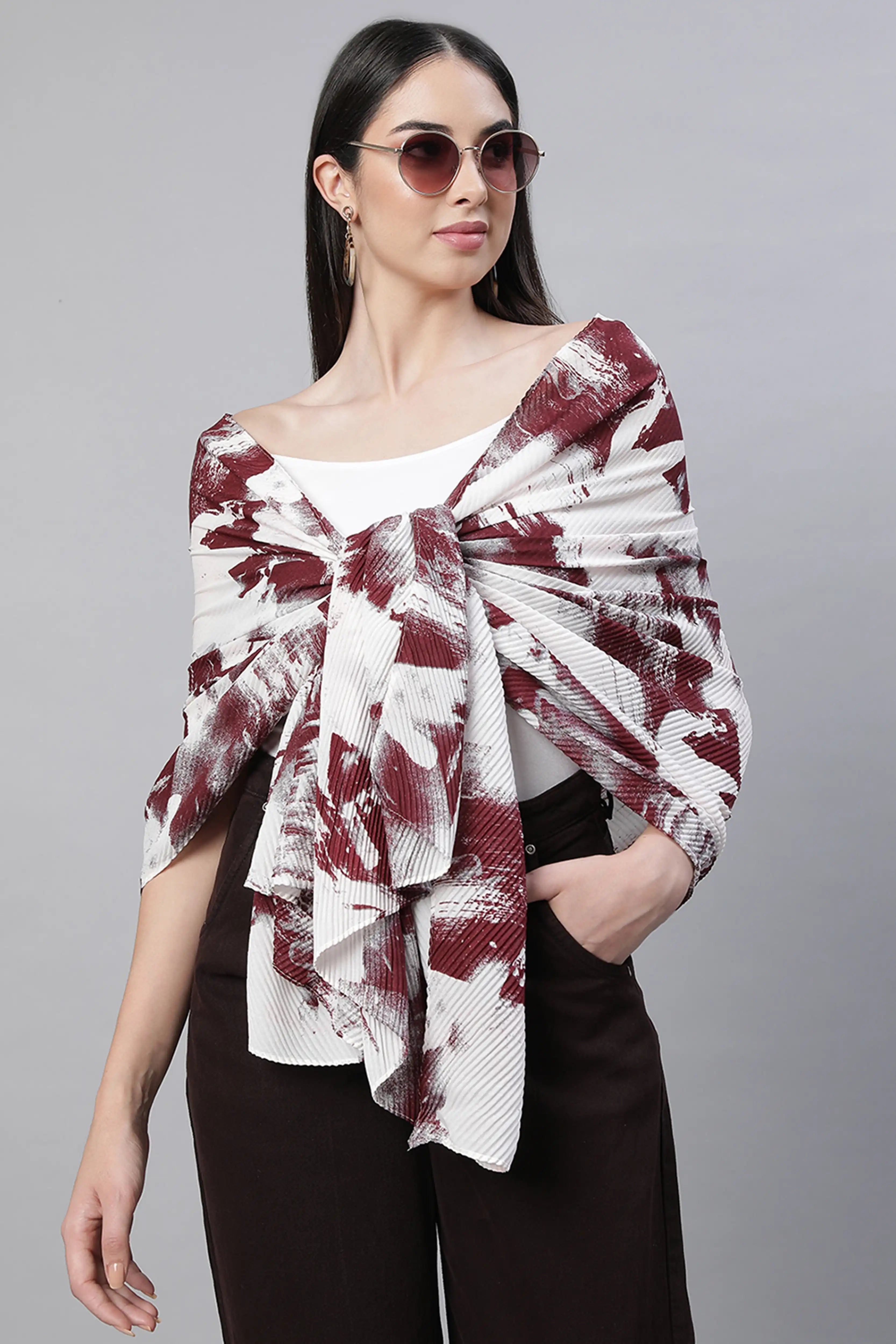 Wine & White Printed Stole