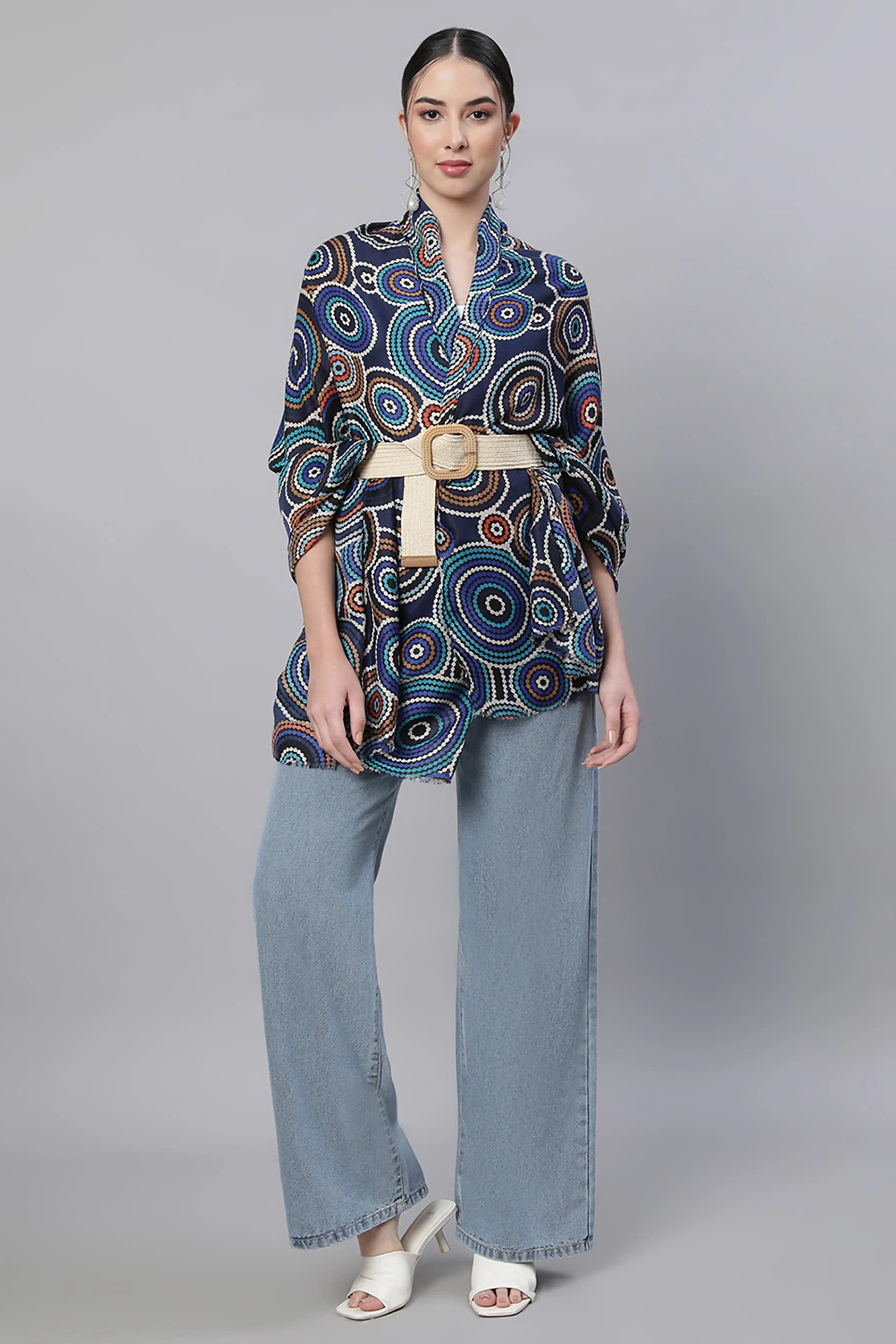 Navy Blue Printed Stole