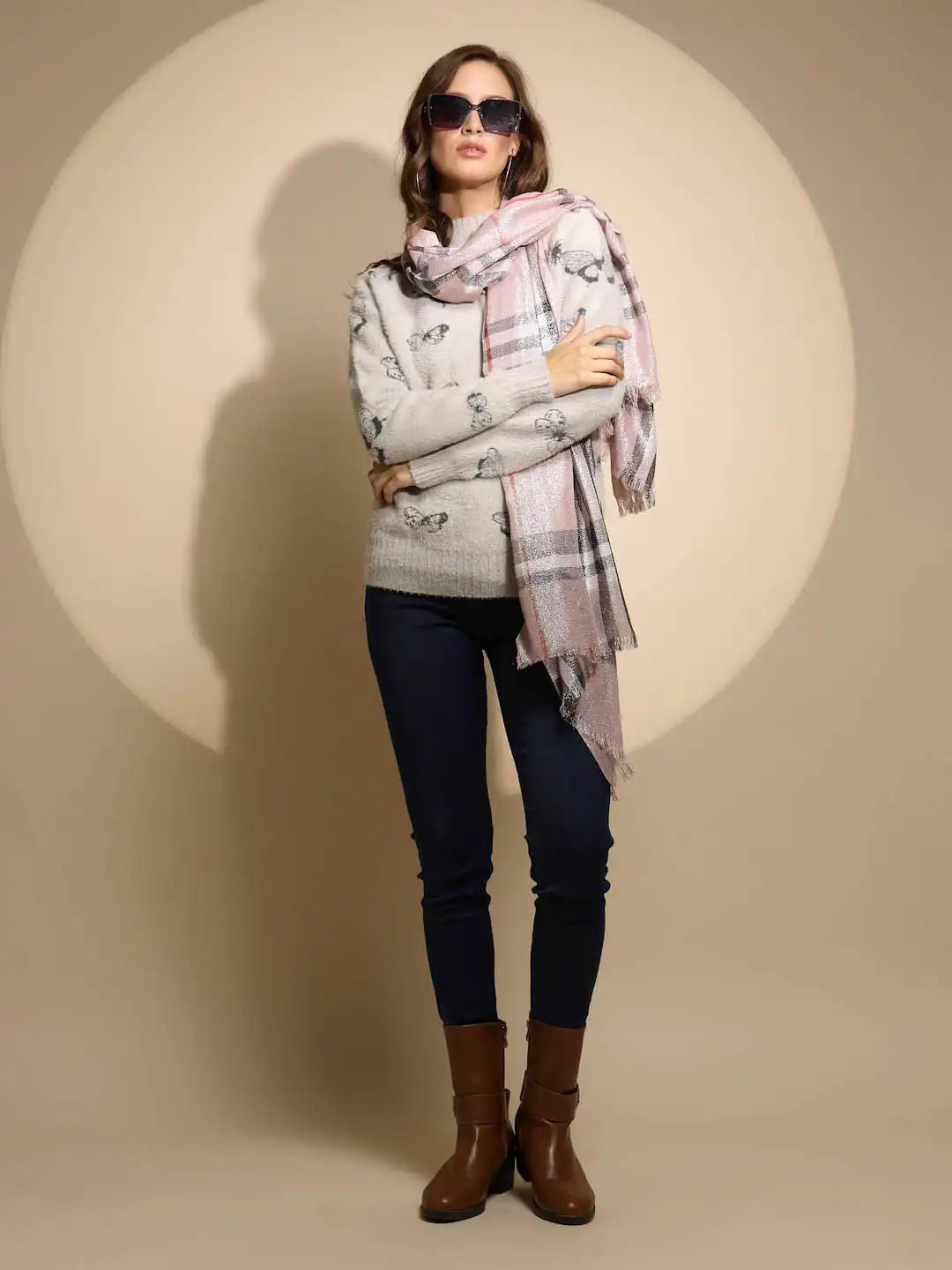 Pink Printed Viscose Stole For Girl's & Women - Global Republic